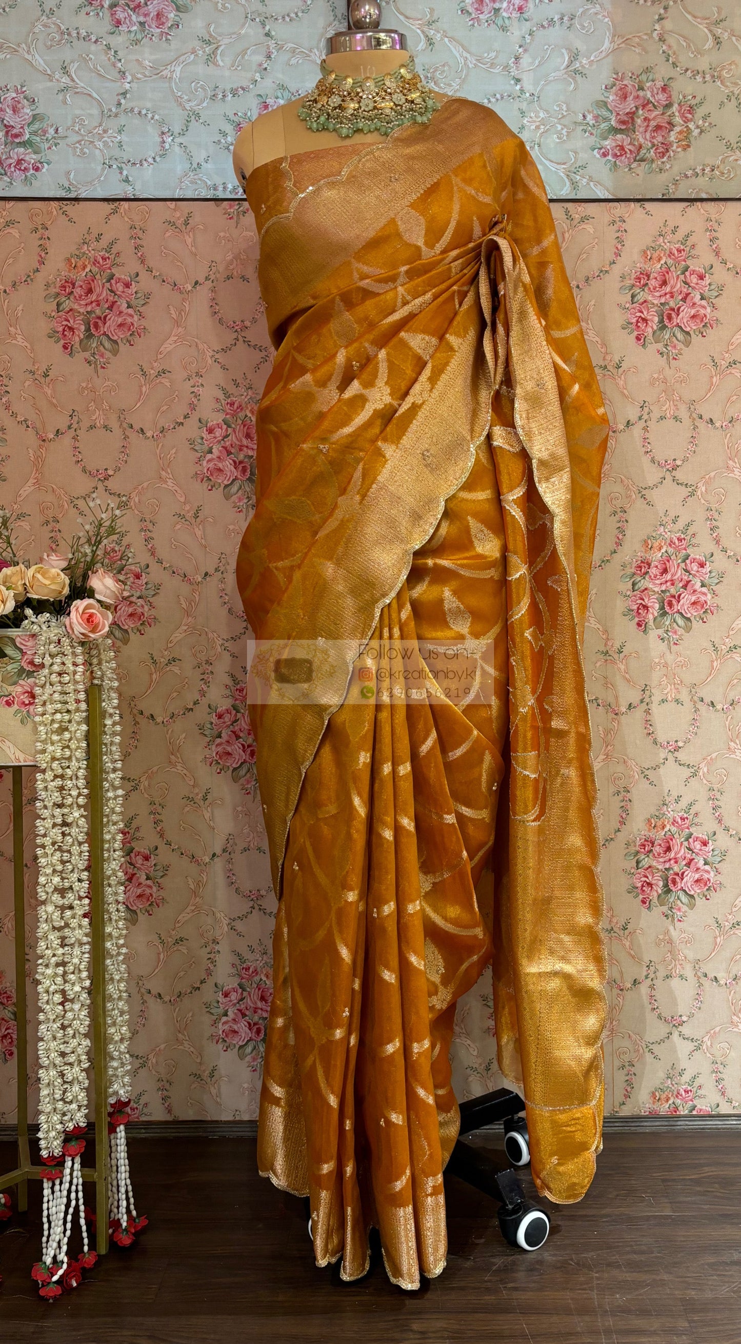 Mustard Yellow Banarasi Tissue Saree kreationbykj