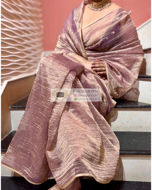 Lavender Crushed Tissue Saree Kreation by KJ