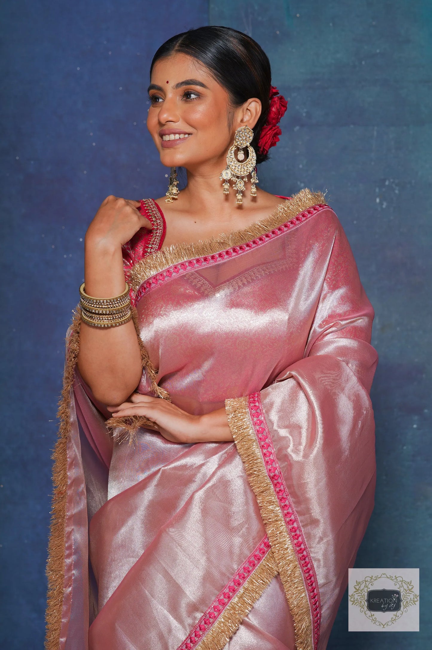 Pink Tissue Banno Saree for Festive Look kreationbykj