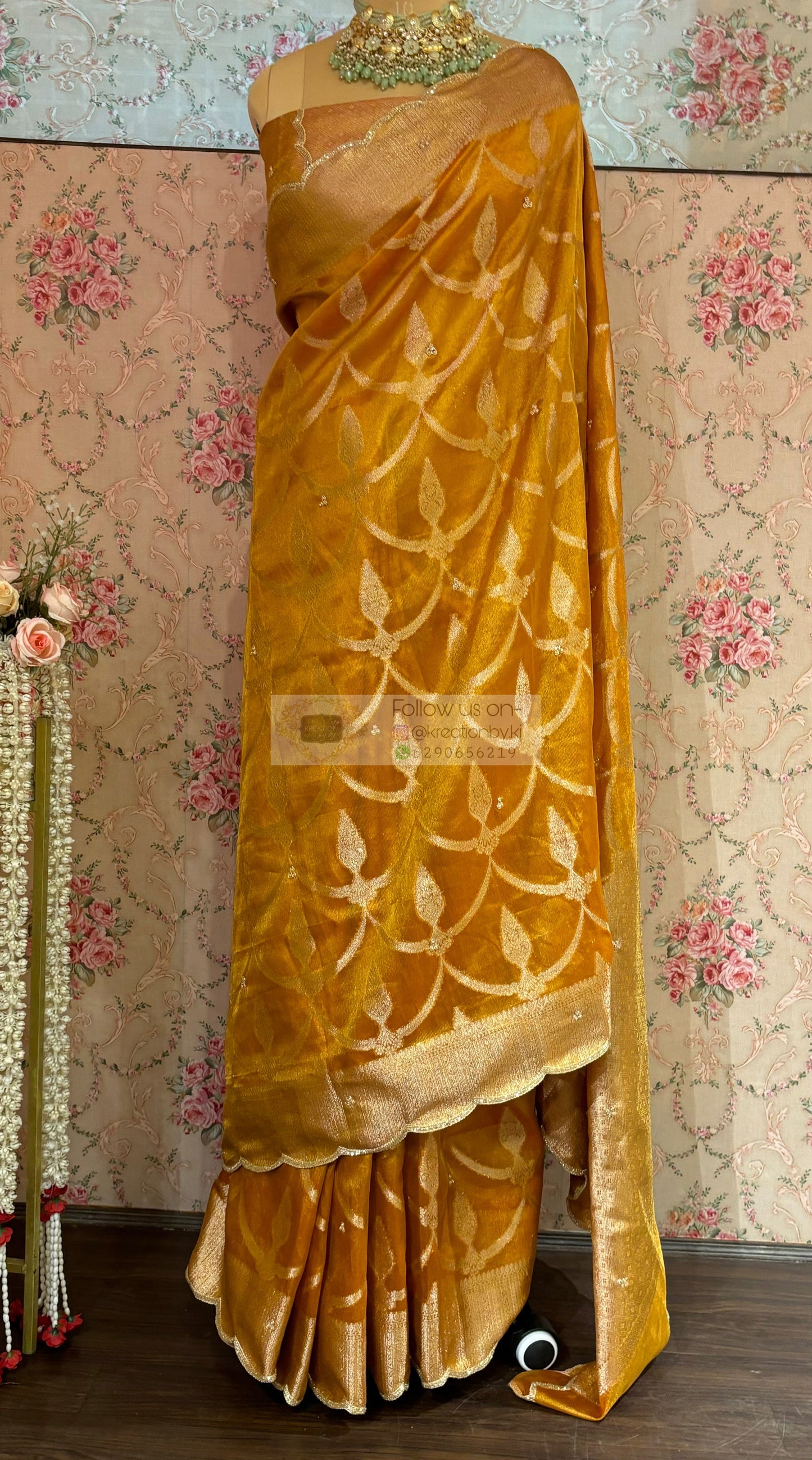 Mustard Yellow Banarasi Tissue Saree kreationbykj