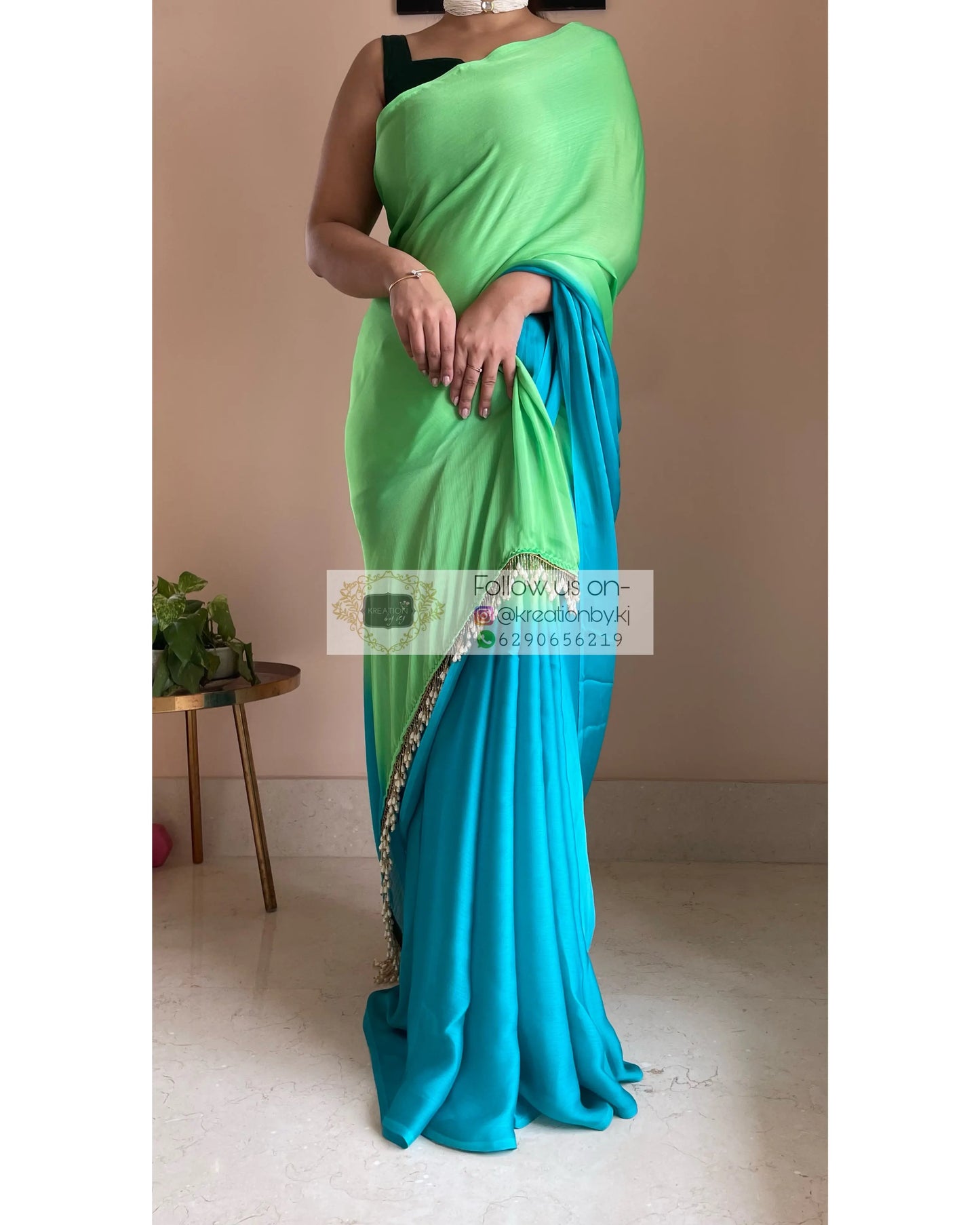 Mojito Ombré Chinnon Saree for Day Events kreationbykj