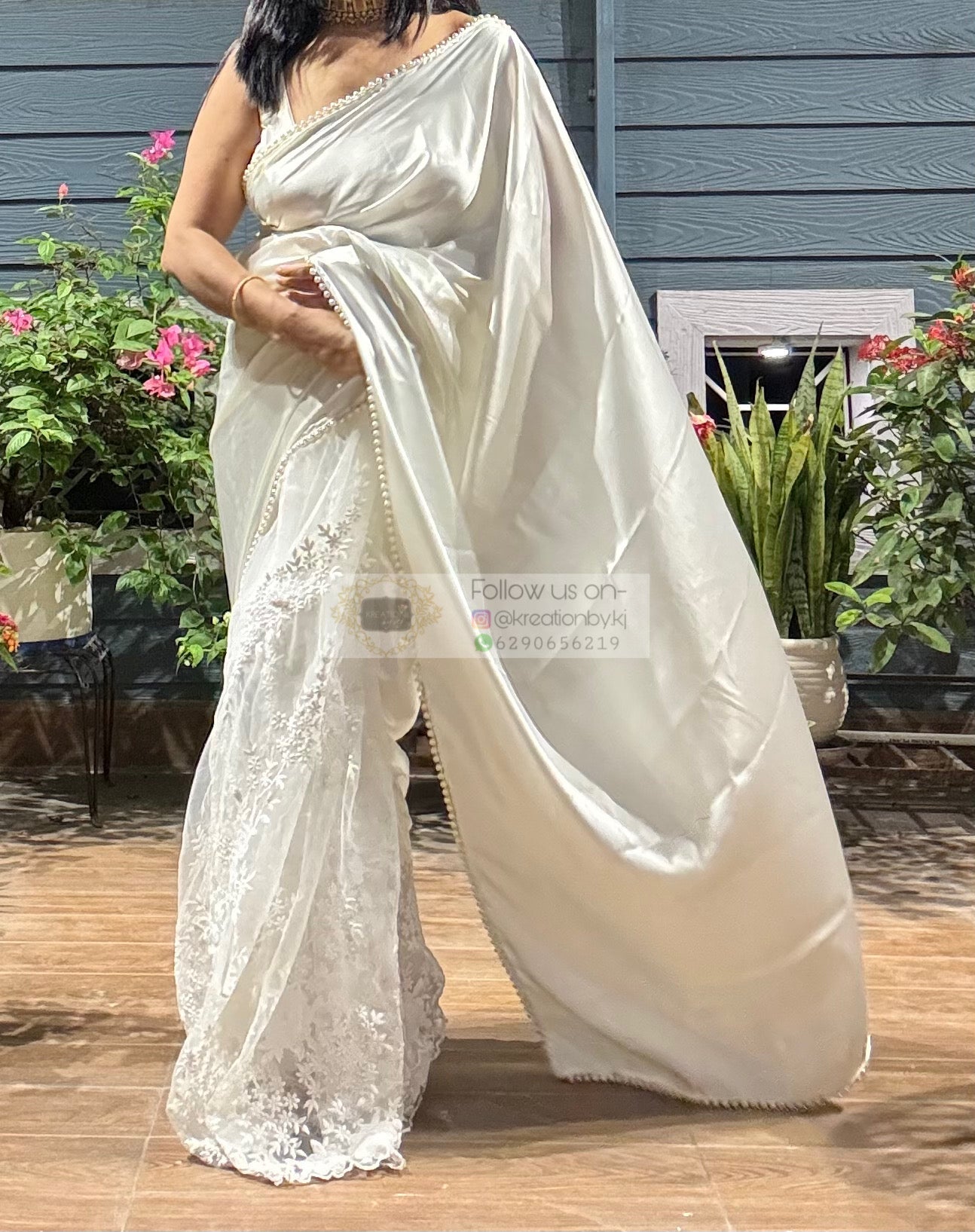 Cream Cheery Blossom Saree kreationbykj