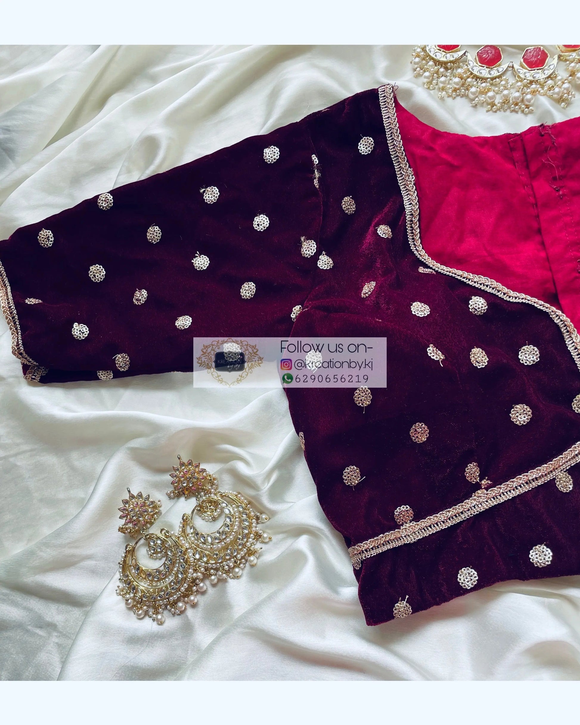 Plum Velvet Deep Neck Blouse kreationbykj