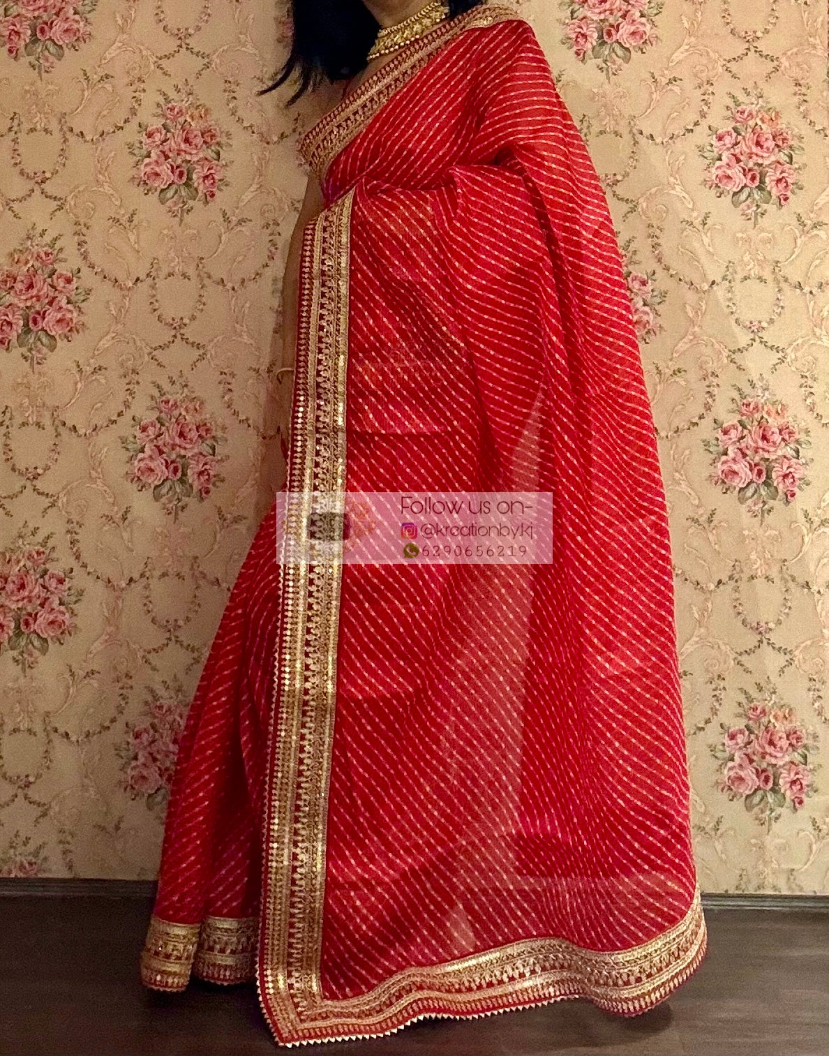 Red Kota Saree with Red Border for Wedding kreationbykj