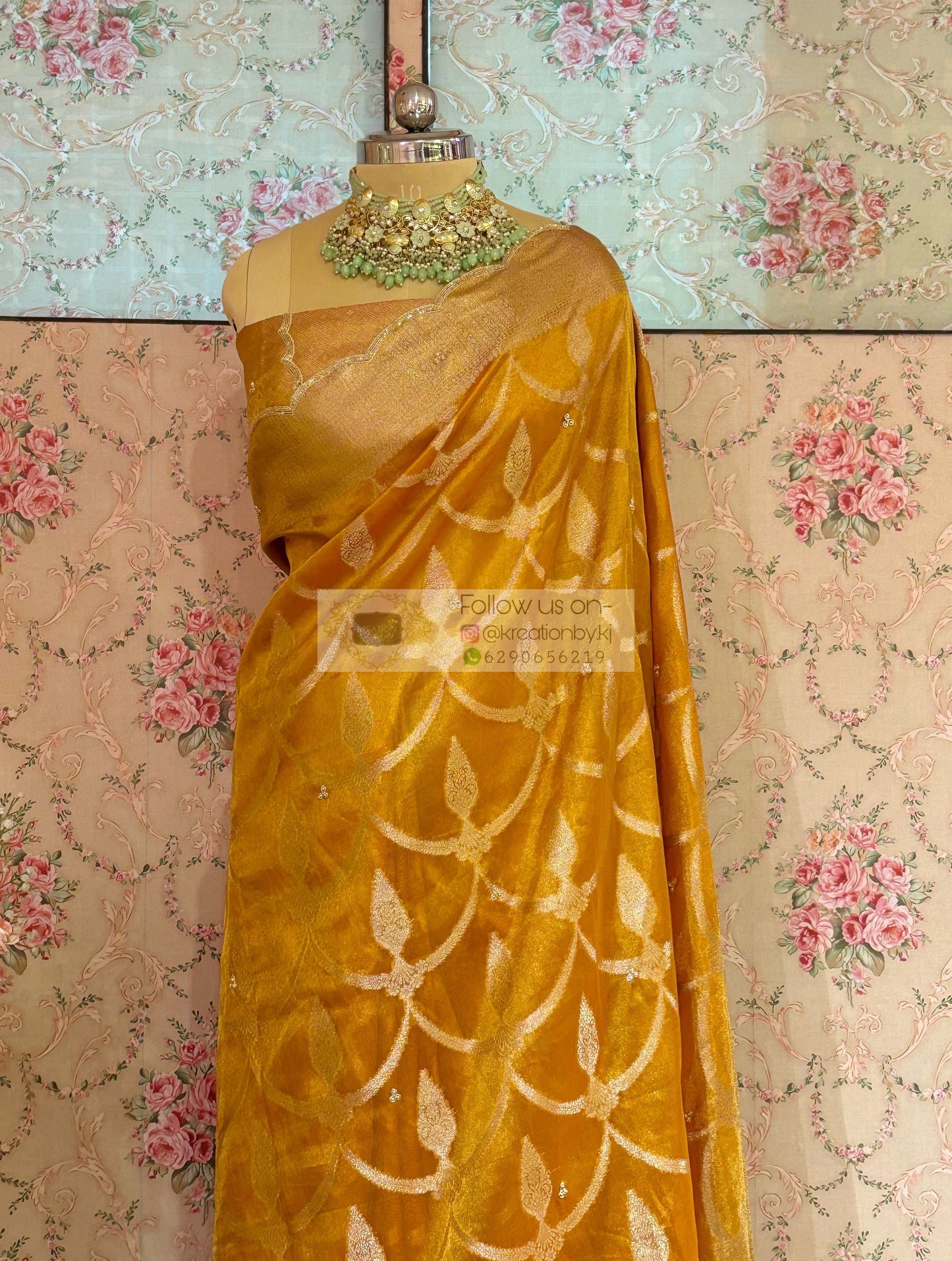 Mustard Yellow Banarasi Tissue Saree kreationbykj
