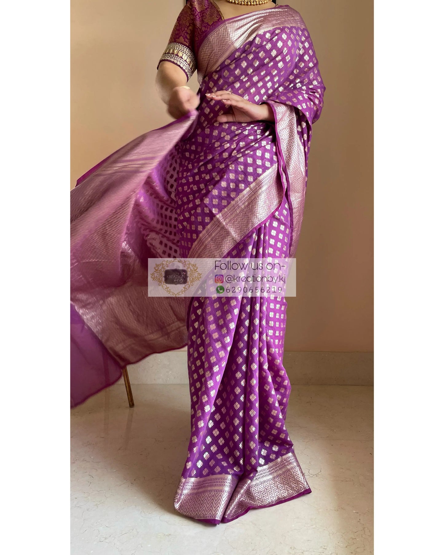 Purple Banarasi Cotton Silk Saree kreationbykj