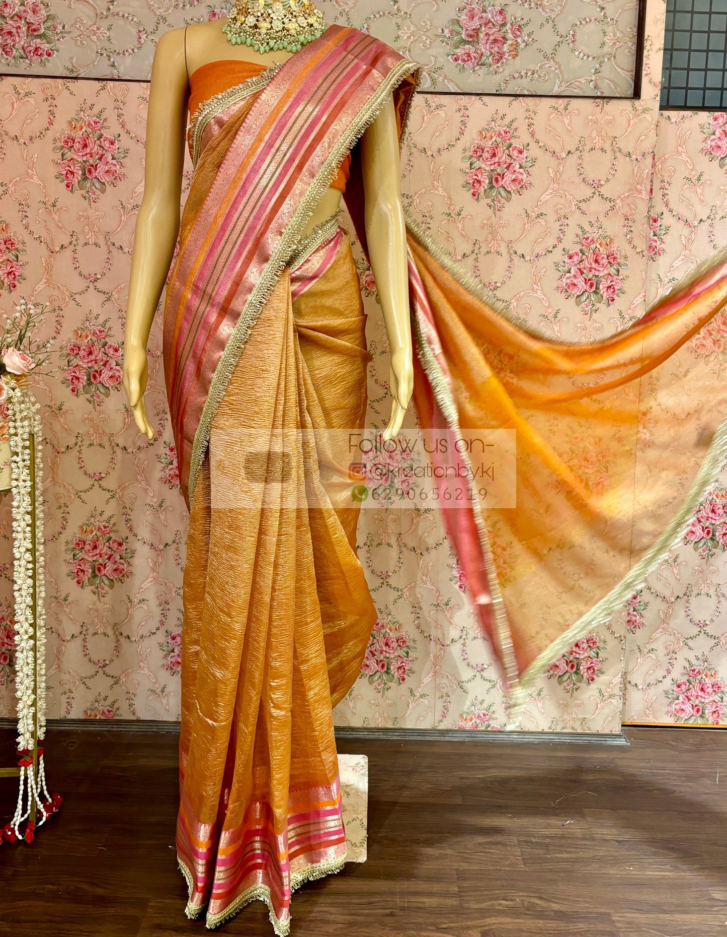 Orange Banarasi Tissue Saree kreationbykj