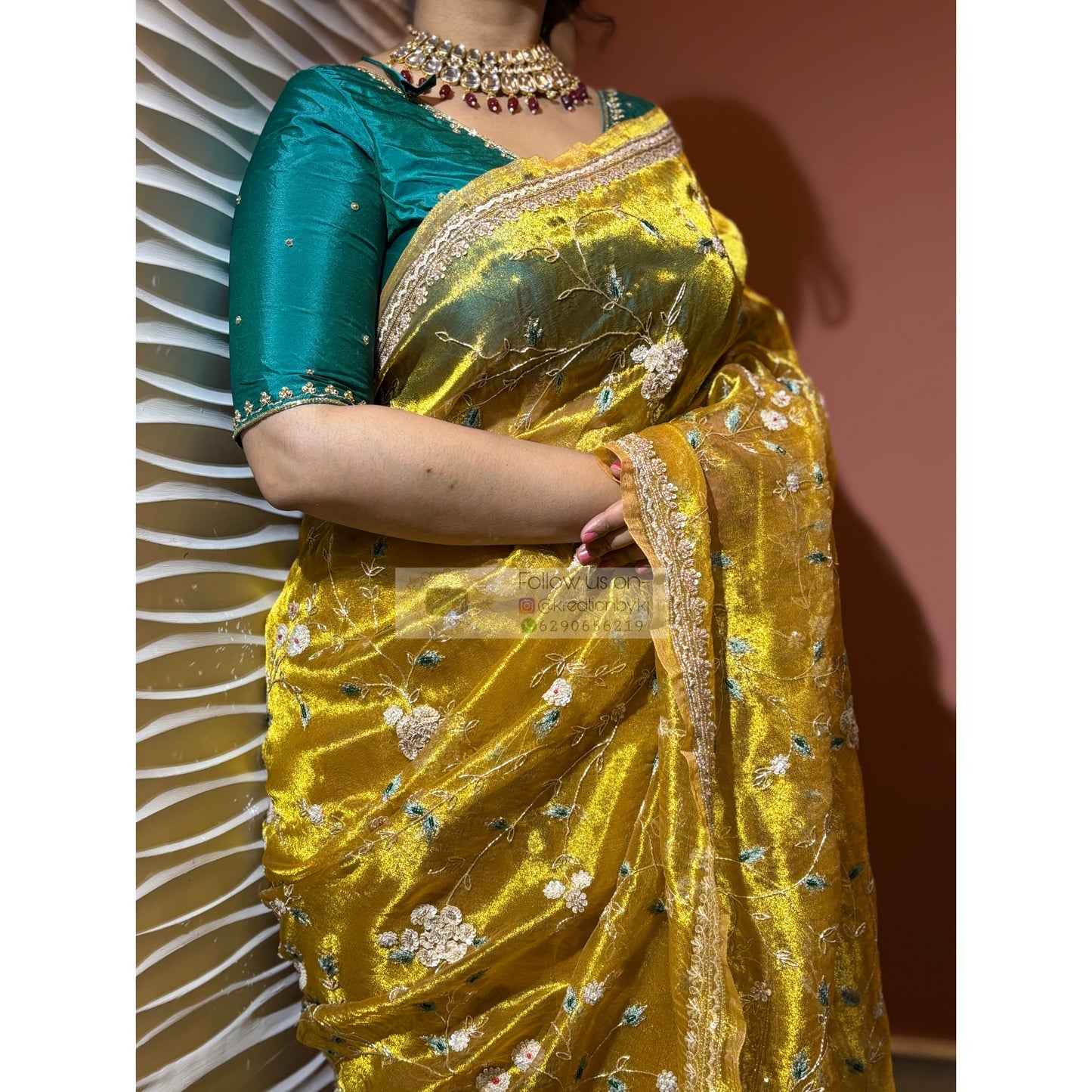 Luxe Golden Tissue Jaal Saree kreationbykj