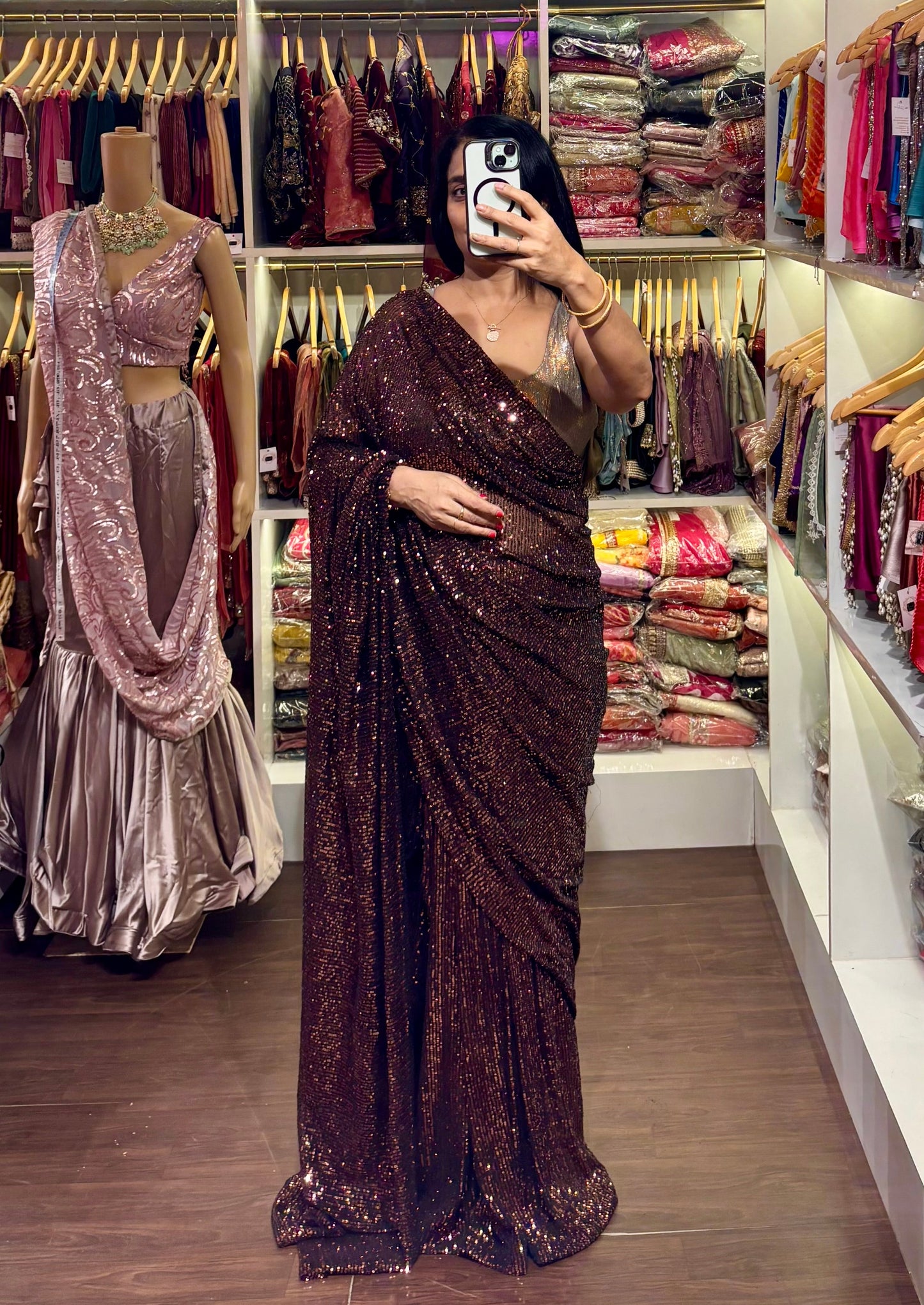 Molten Black Sequin Partywear Saree kreationbykj