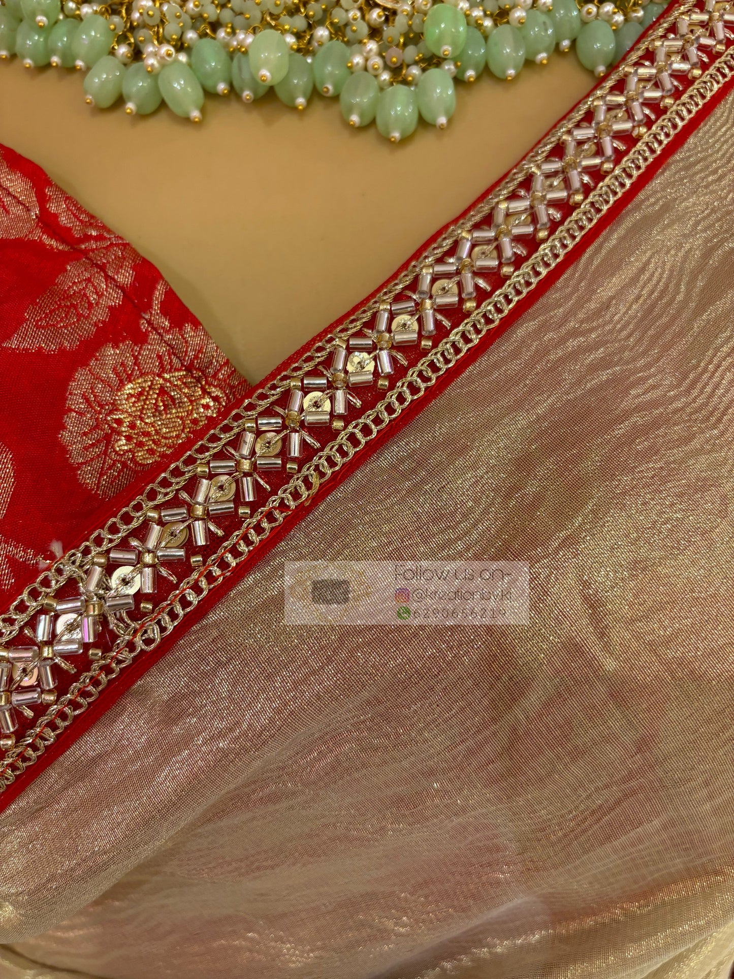 Swarna Beige Crushed Tissue Saree kreationbykj