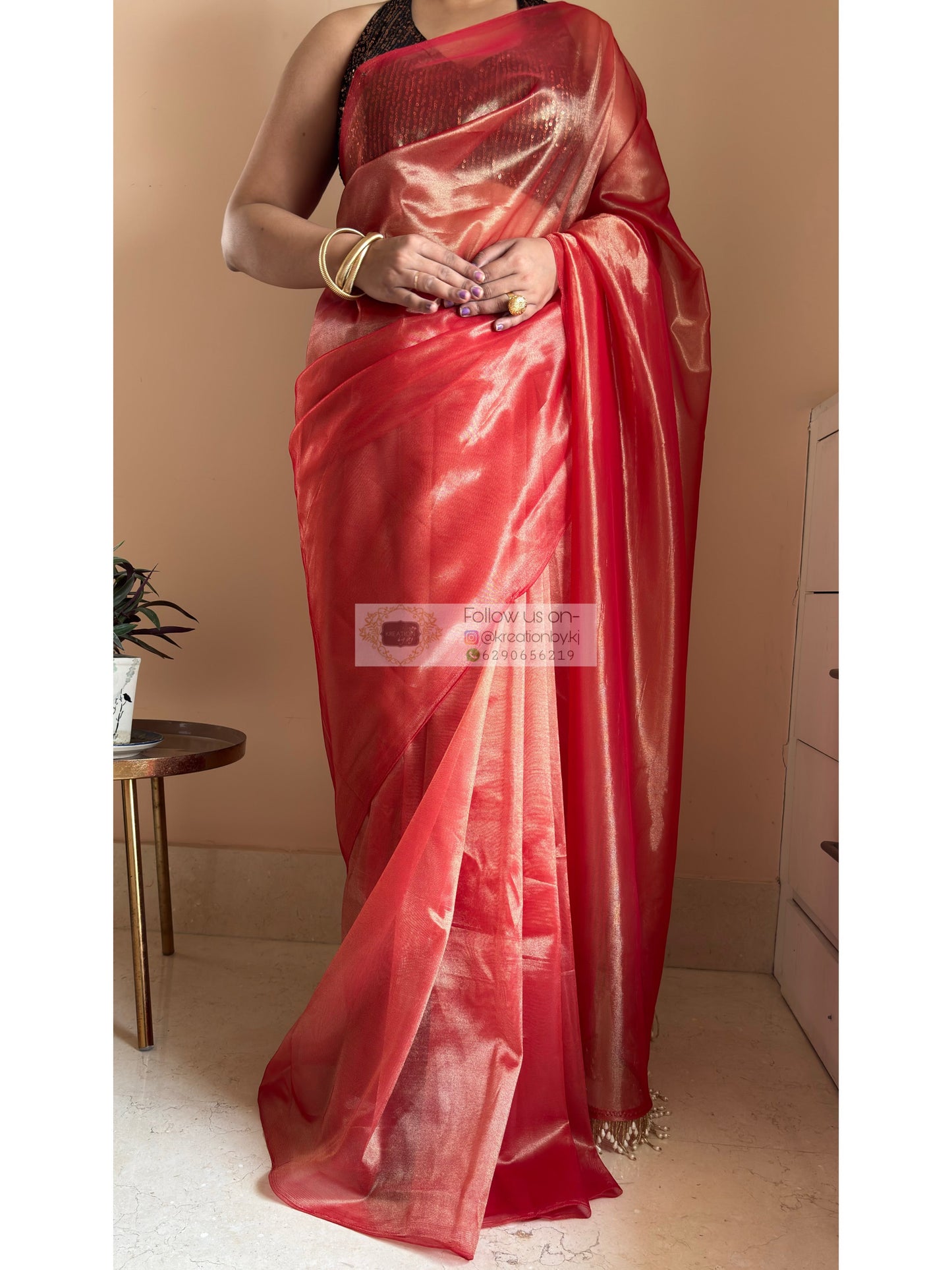 Sunset Orange Tissue Net Saree kreationbykj
