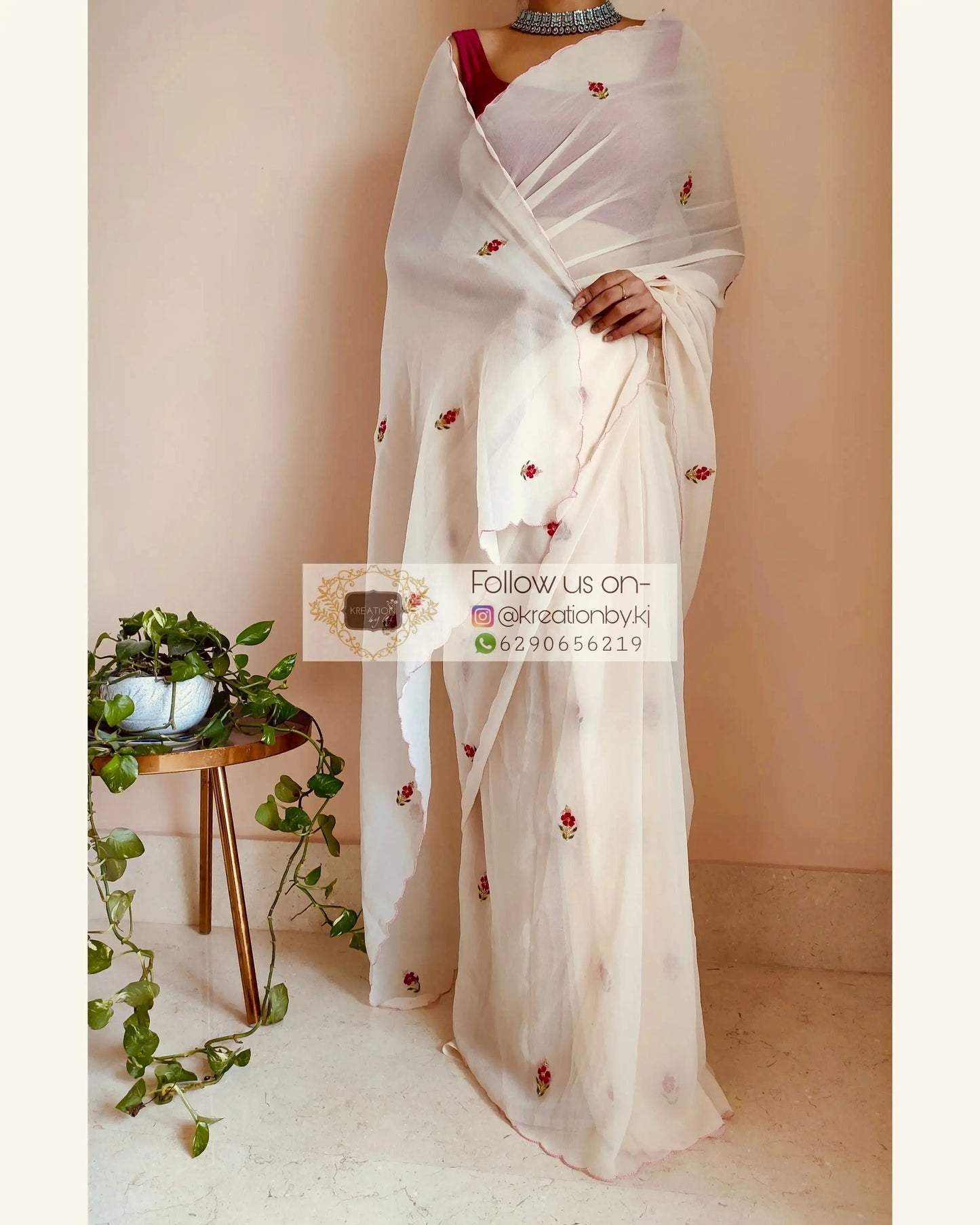 Off White Georgette Periwinkle Saree kreationbykj.in