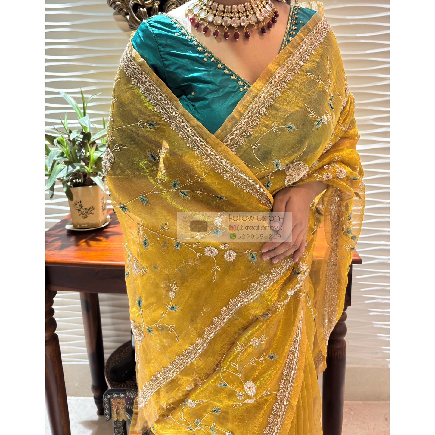 Luxe Golden Tissue Jaal Saree kreationbykj