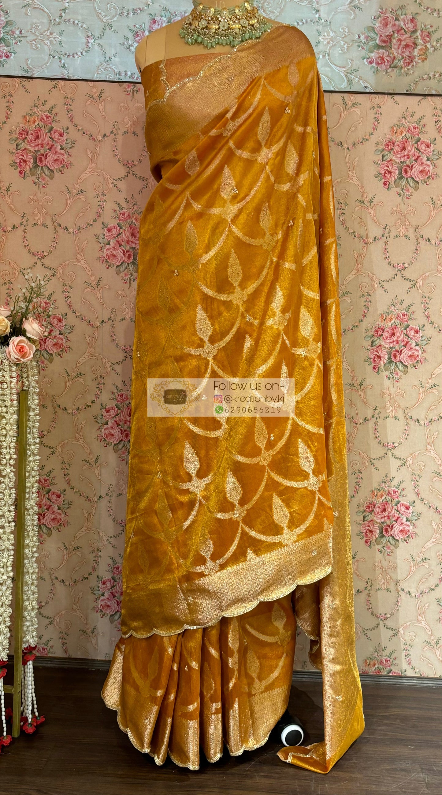 Mustard Yellow Banarasi Tissue Saree kreationbykj