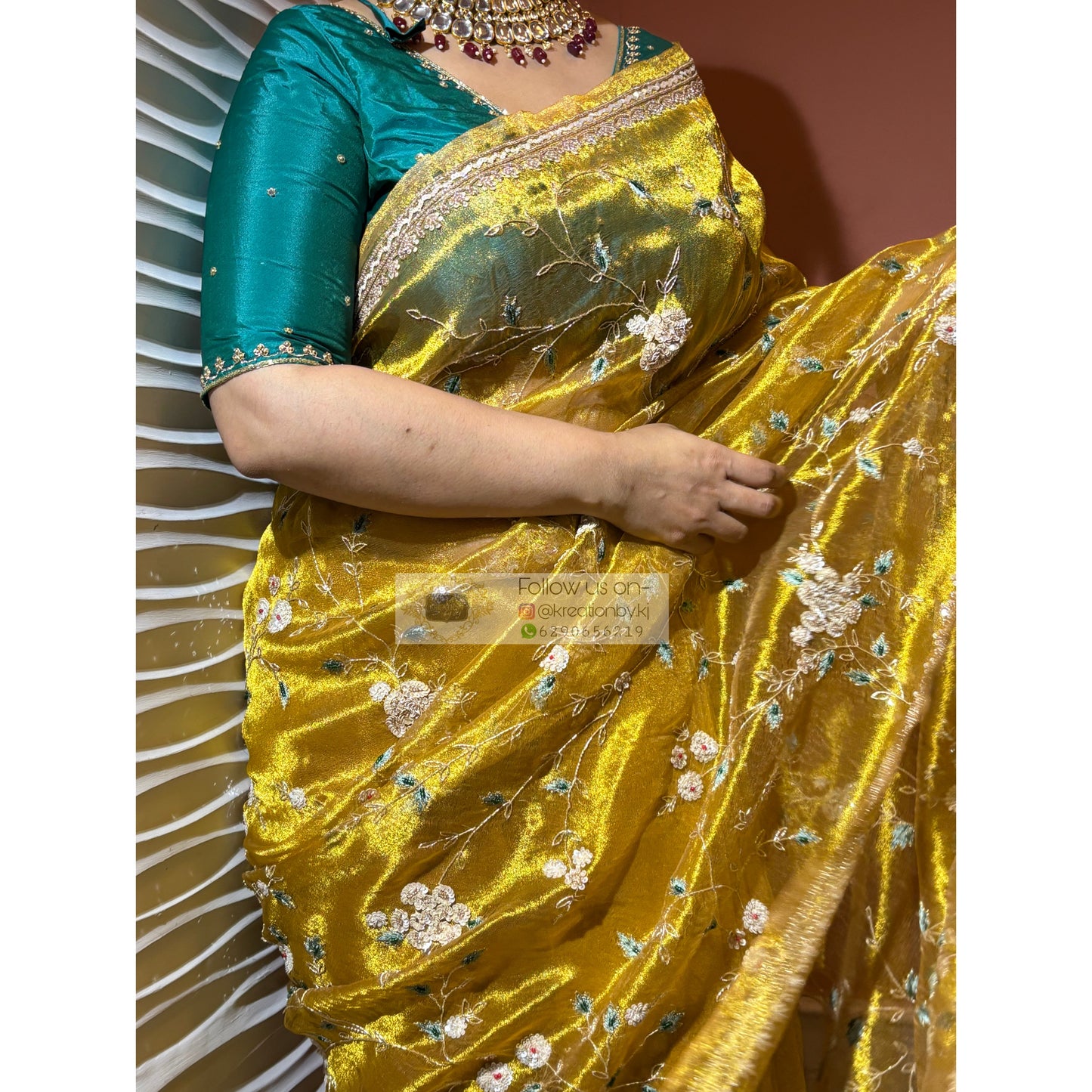 Luxe Golden Tissue Jaal Saree kreationbykj