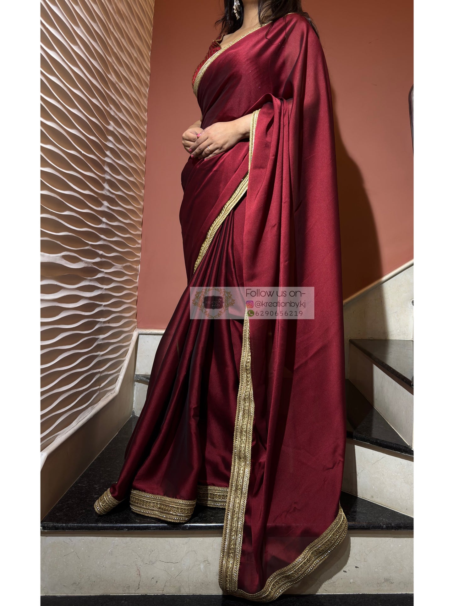 Maroon georgette Saree with Golden Border kreationbykj