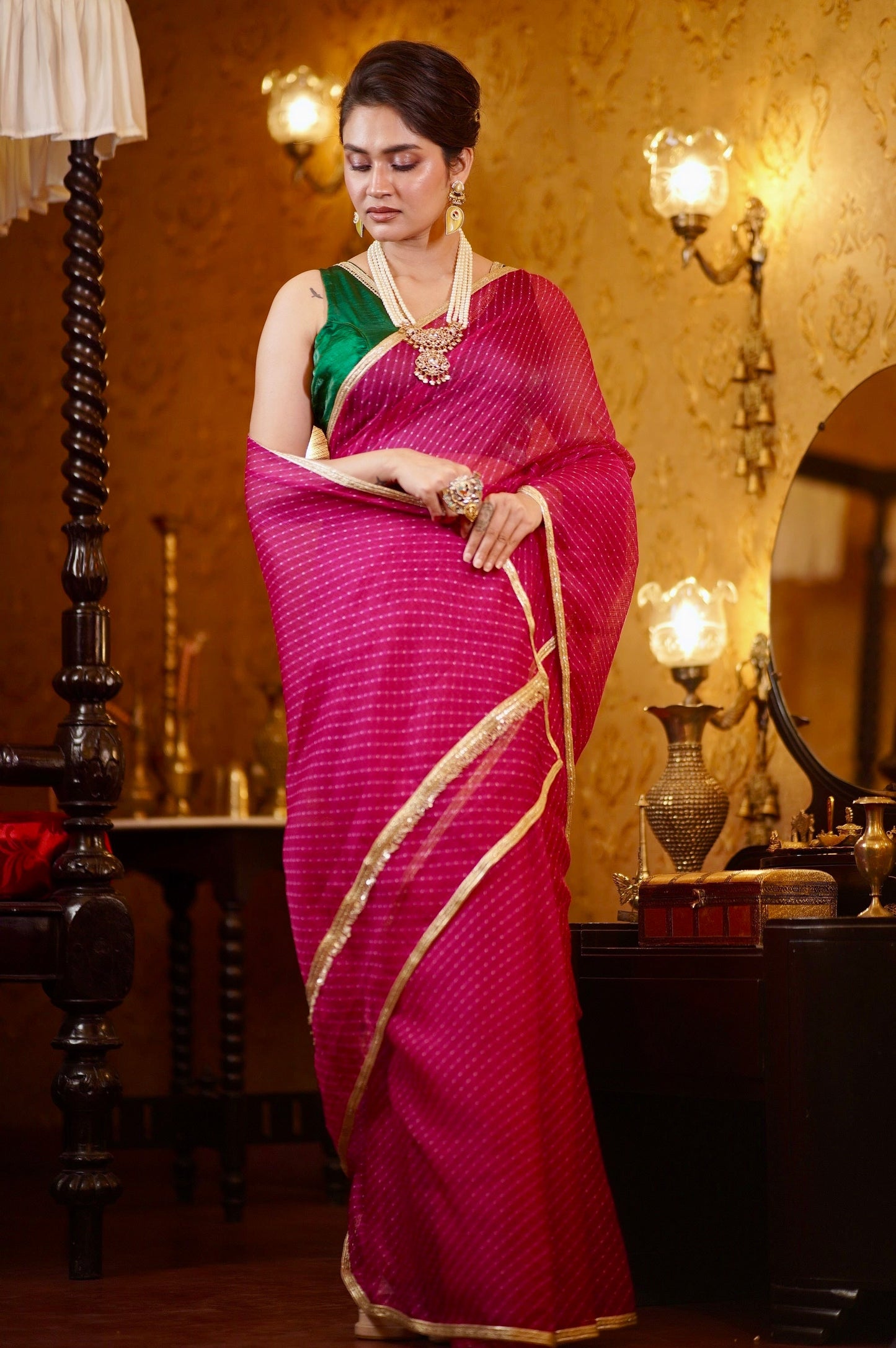 Rani Pink Kota Leheriya Saree for Festive Look kreationbykj