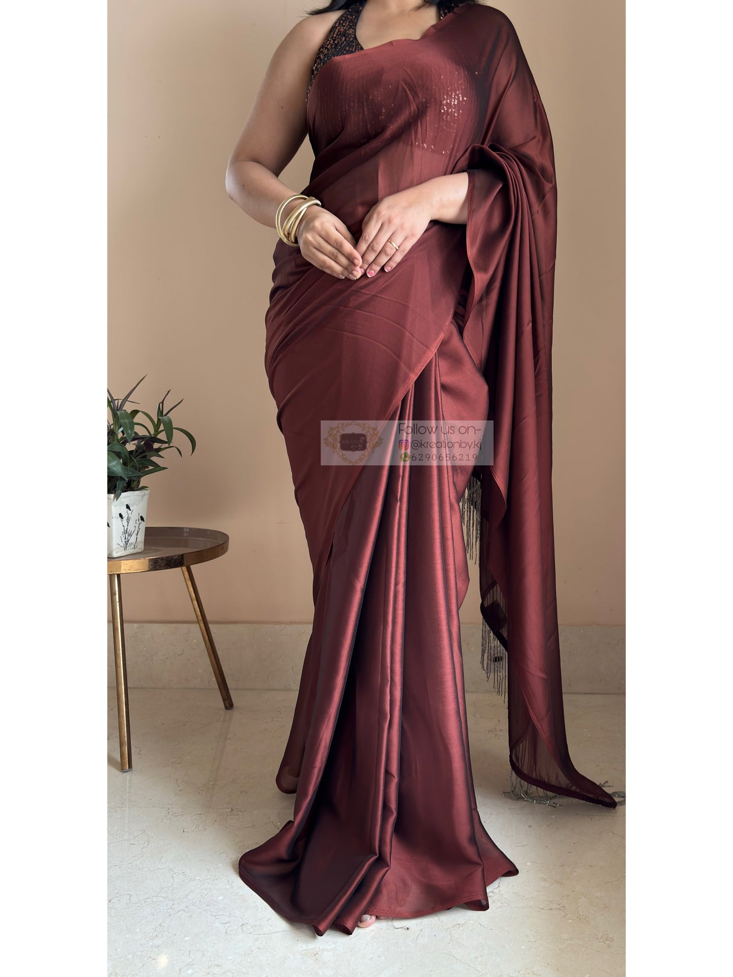 Coffee Brown Georgette Cocktail Saree kreationbykj