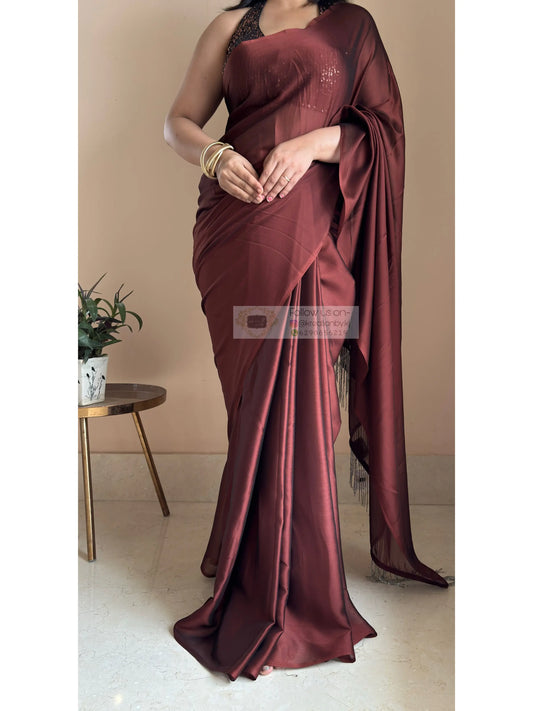 Coffee Brown Georgette Cocktail Saree kreationbykj