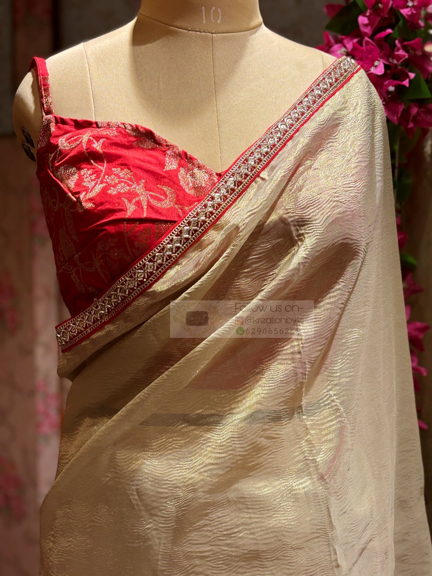 Swarna Beige Crushed Tissue Saree kreationbykj