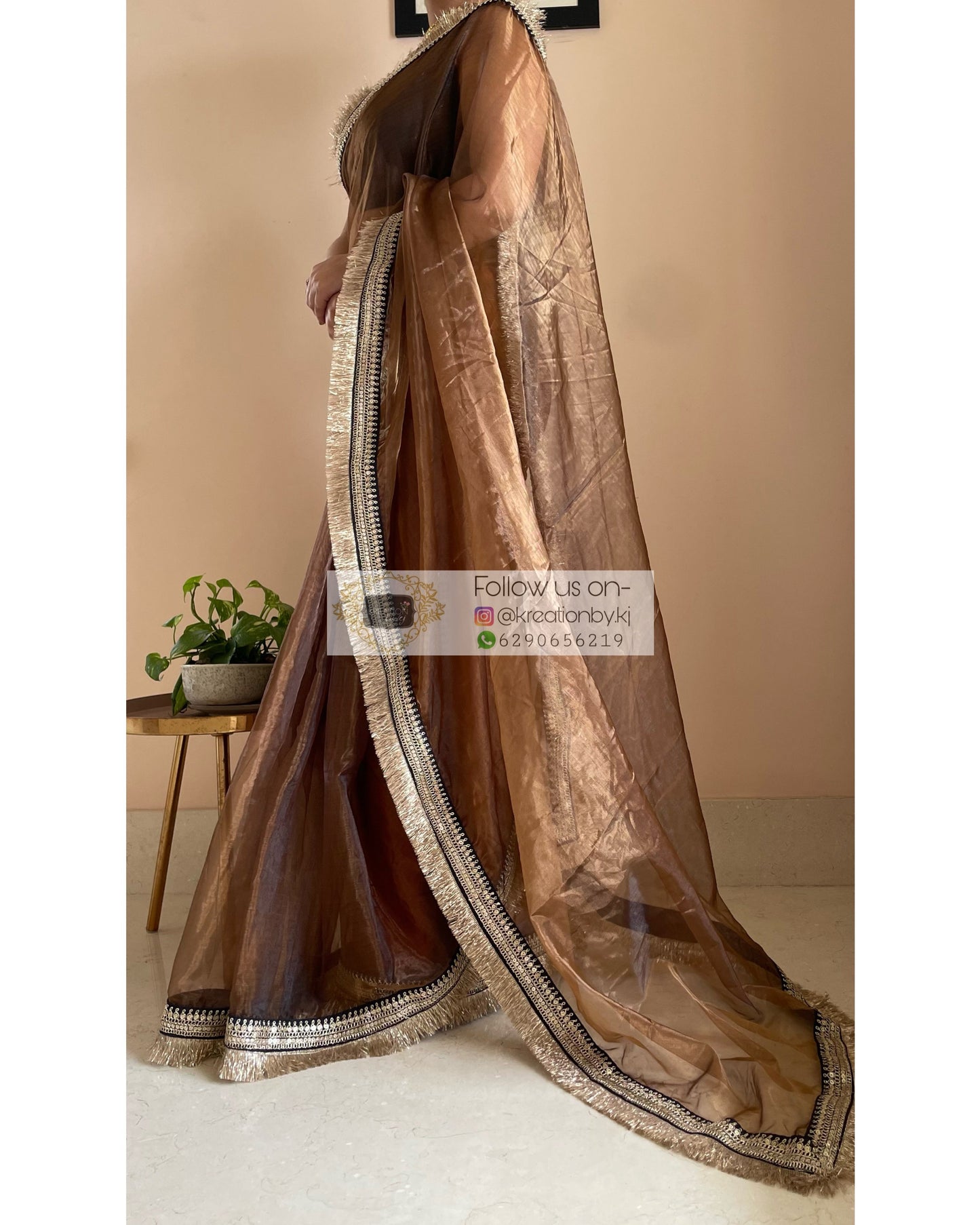 Copper Brown Glass Tissue Banno Saree kreationbykj
