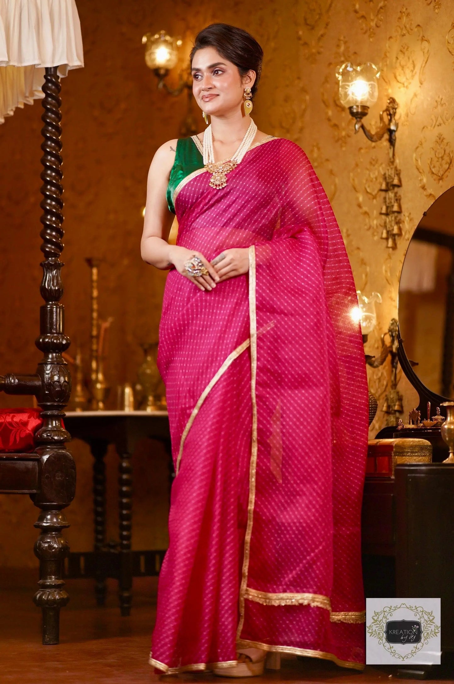 Rani Pink Kota Leheriya Saree for Festive Look kreationbykj