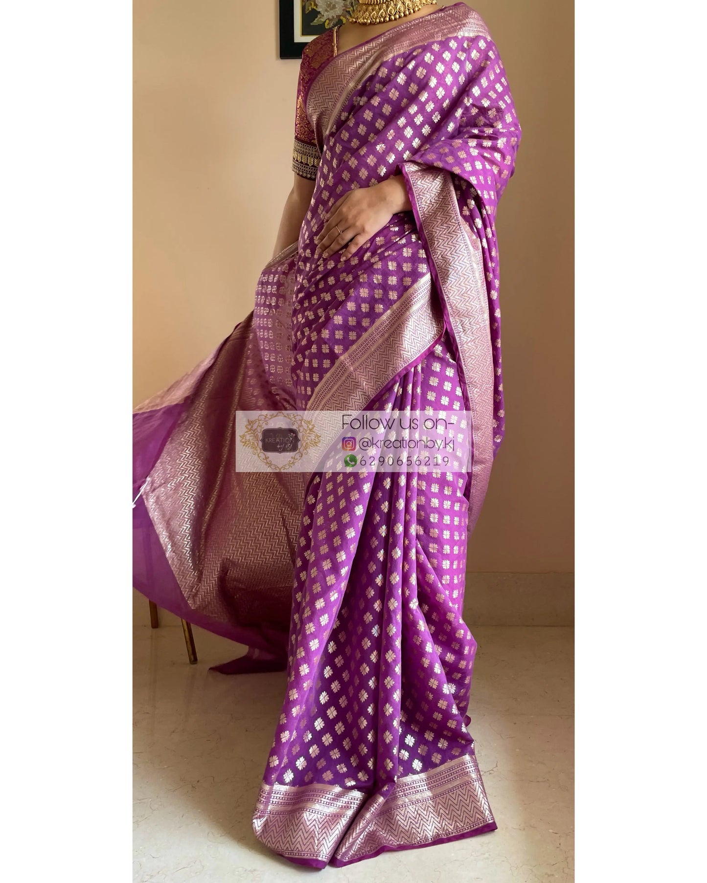 Purple Banarasi Cotton Silk Saree kreationbykj