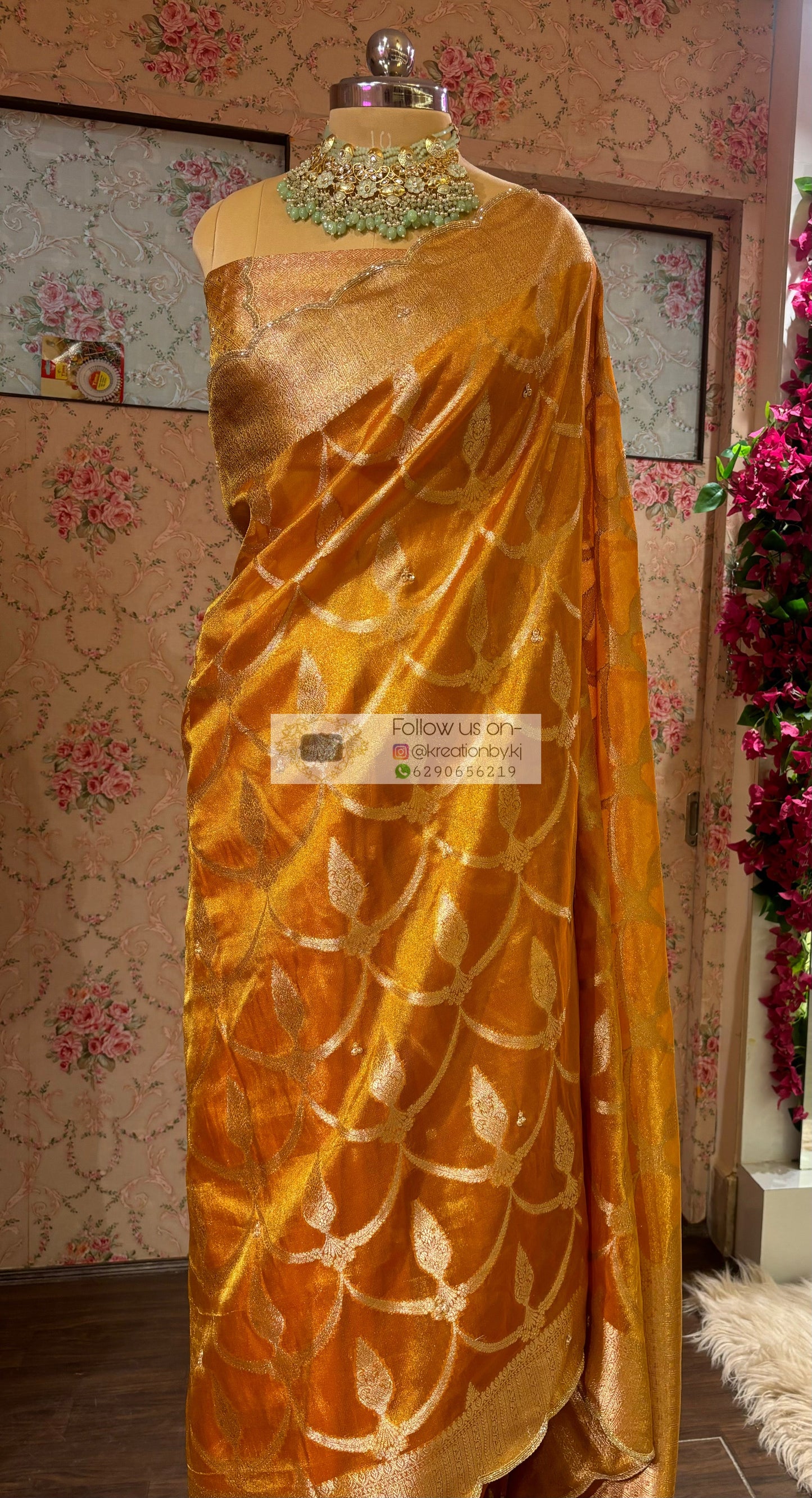 Mustard Yellow Banarasi Tissue Saree kreationbykj