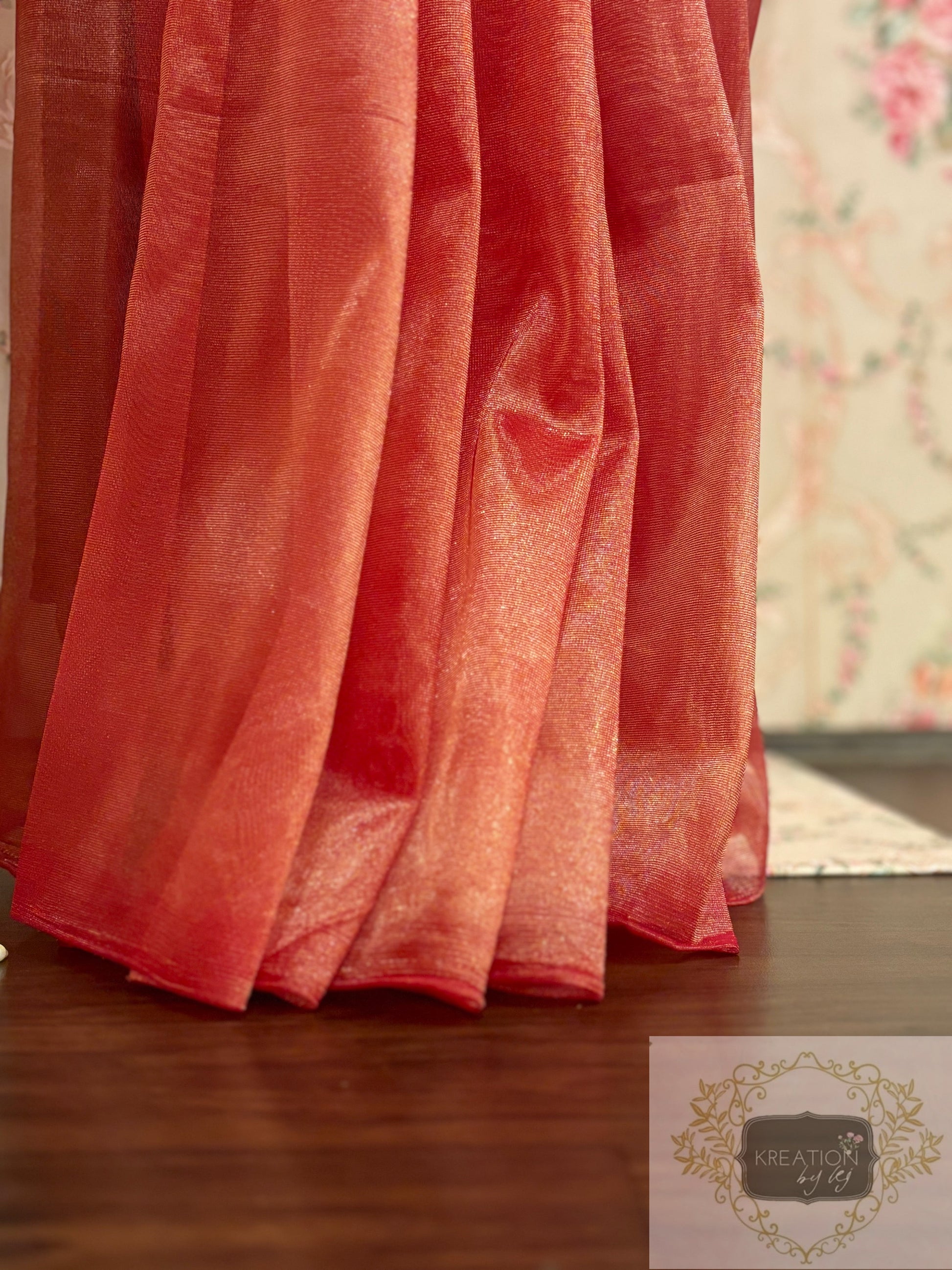Sunset Orange Tissue Net Saree kreationbykj