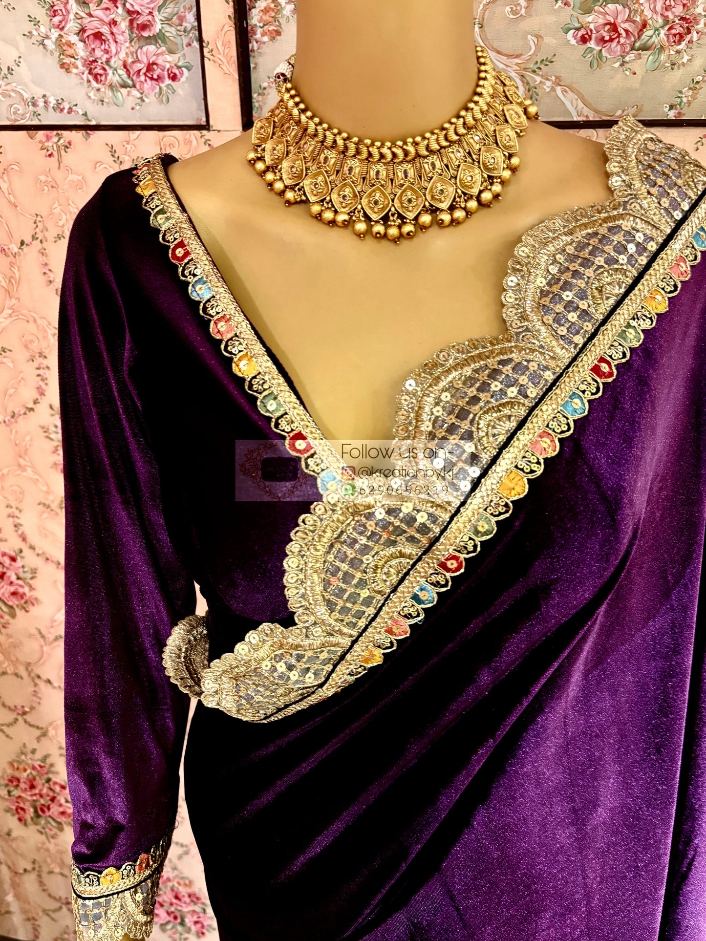 Purple Velvet Banno Saree kreationbykj
