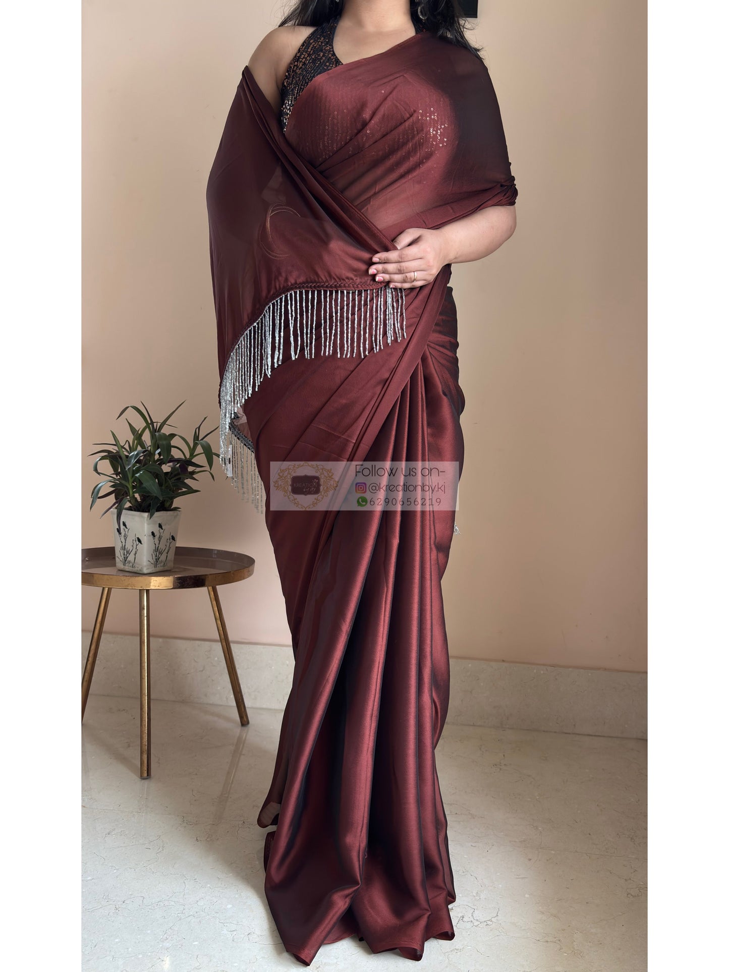 Coffee Brown Georgette Cocktail Saree kreationbykj