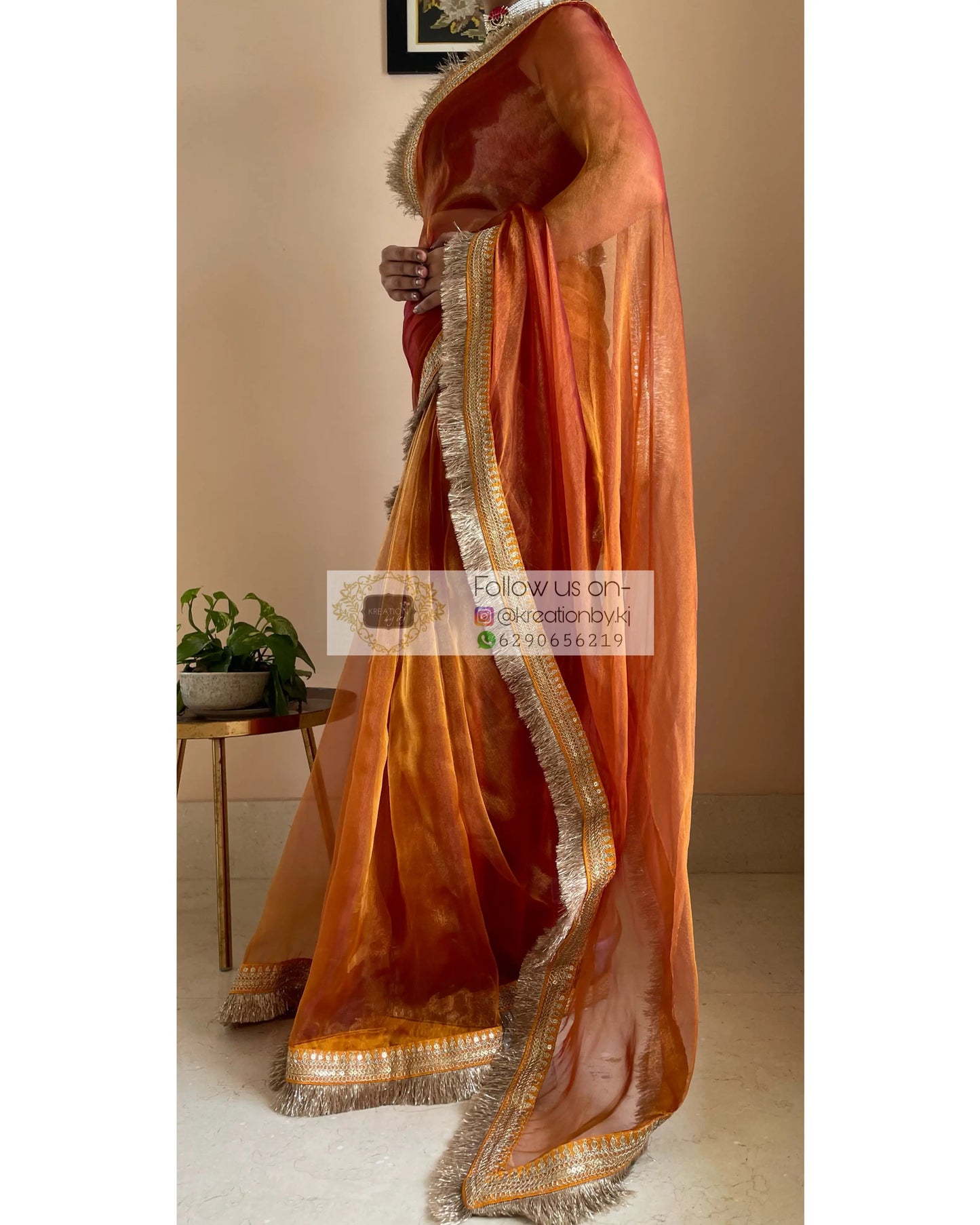 Molten Copper Glass Tissue Banno Saree kreationbykj