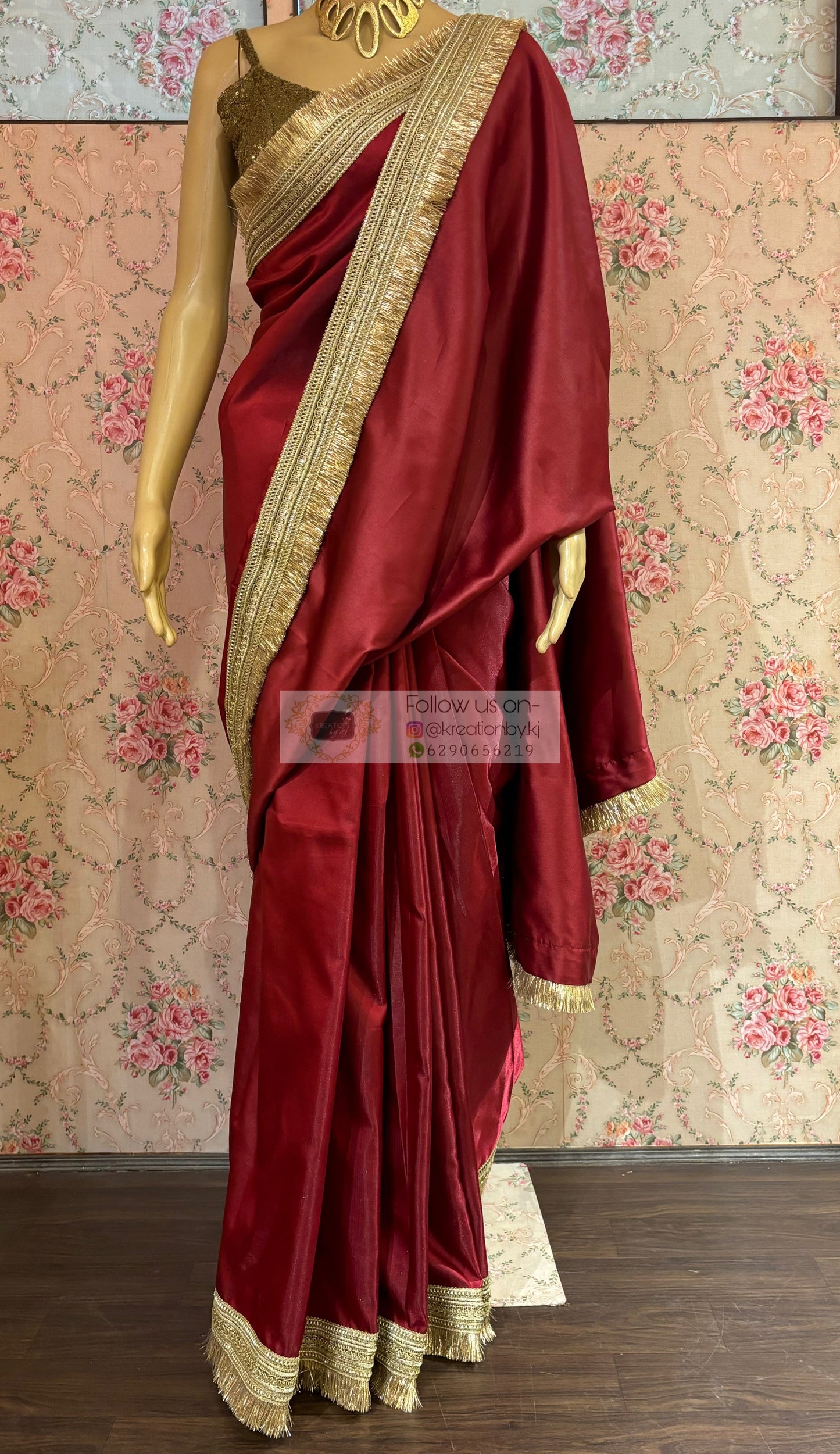 Maroon Silk Banno Saree kreationbykj