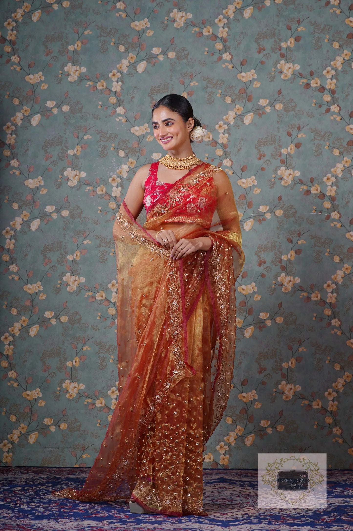 Liquid Gold Glass Tissue Badan Pe Sitare Saree kreationbykj