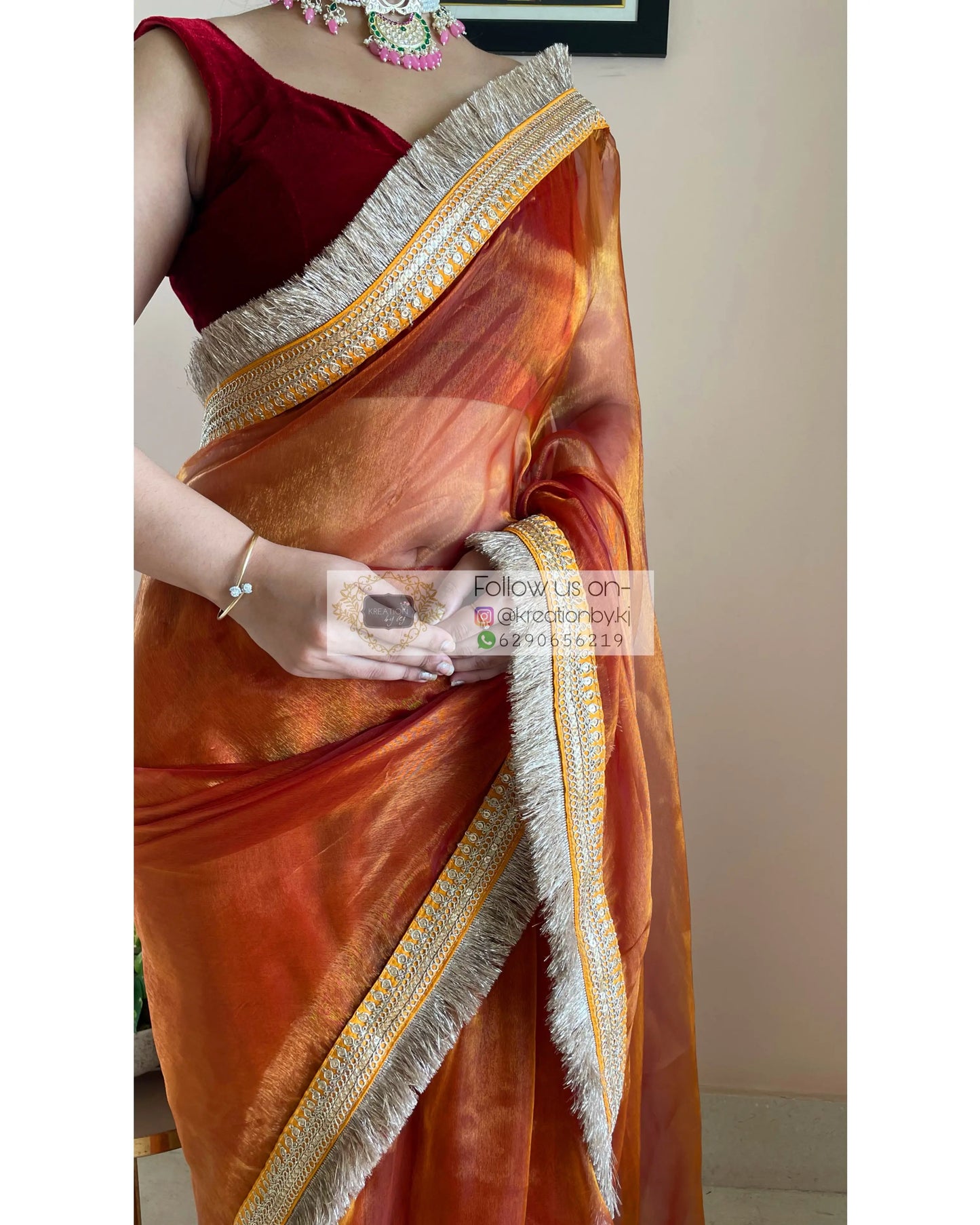 Molten Copper Glass Tissue Banno Saree kreationbykj
