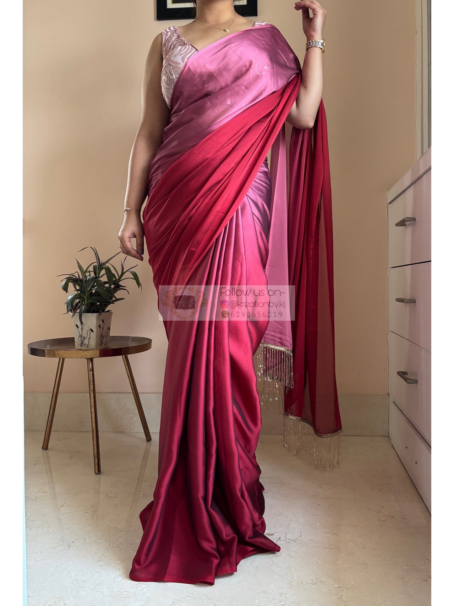 Merlot Ombre Georgette Cocktails Saree