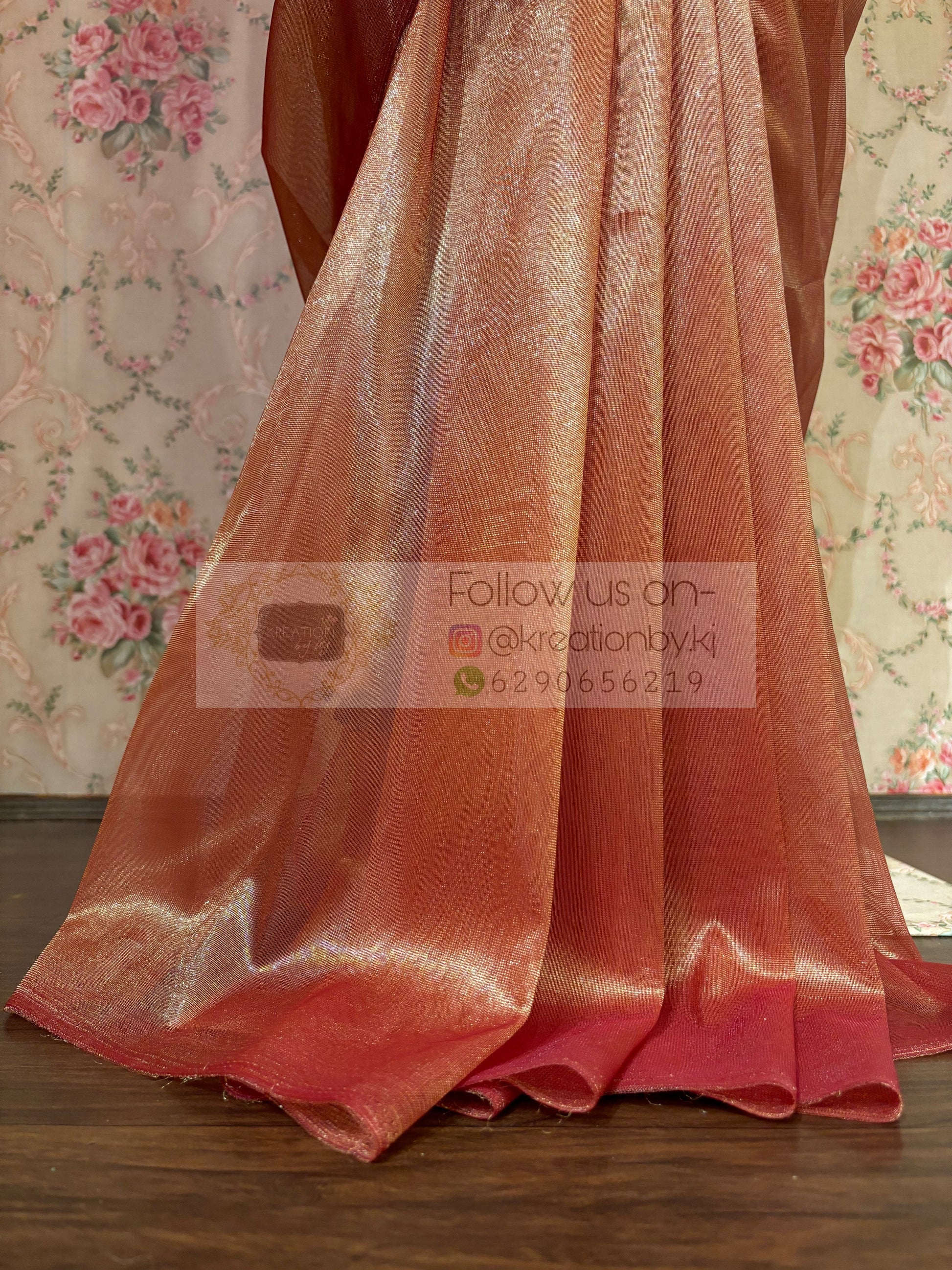 Caramel Tissue Net Cocktail Saree kreationbykj