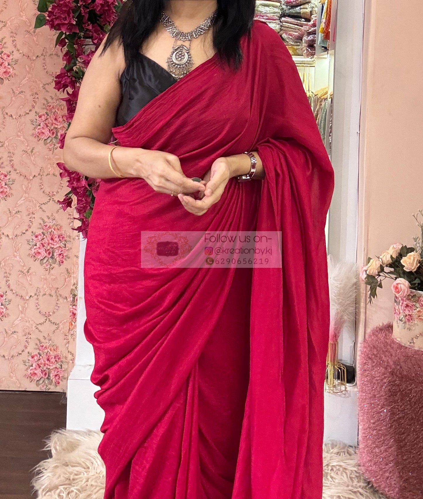 Pink Petunia Saree with Handmade Tassels on Pallu kreationbykj
