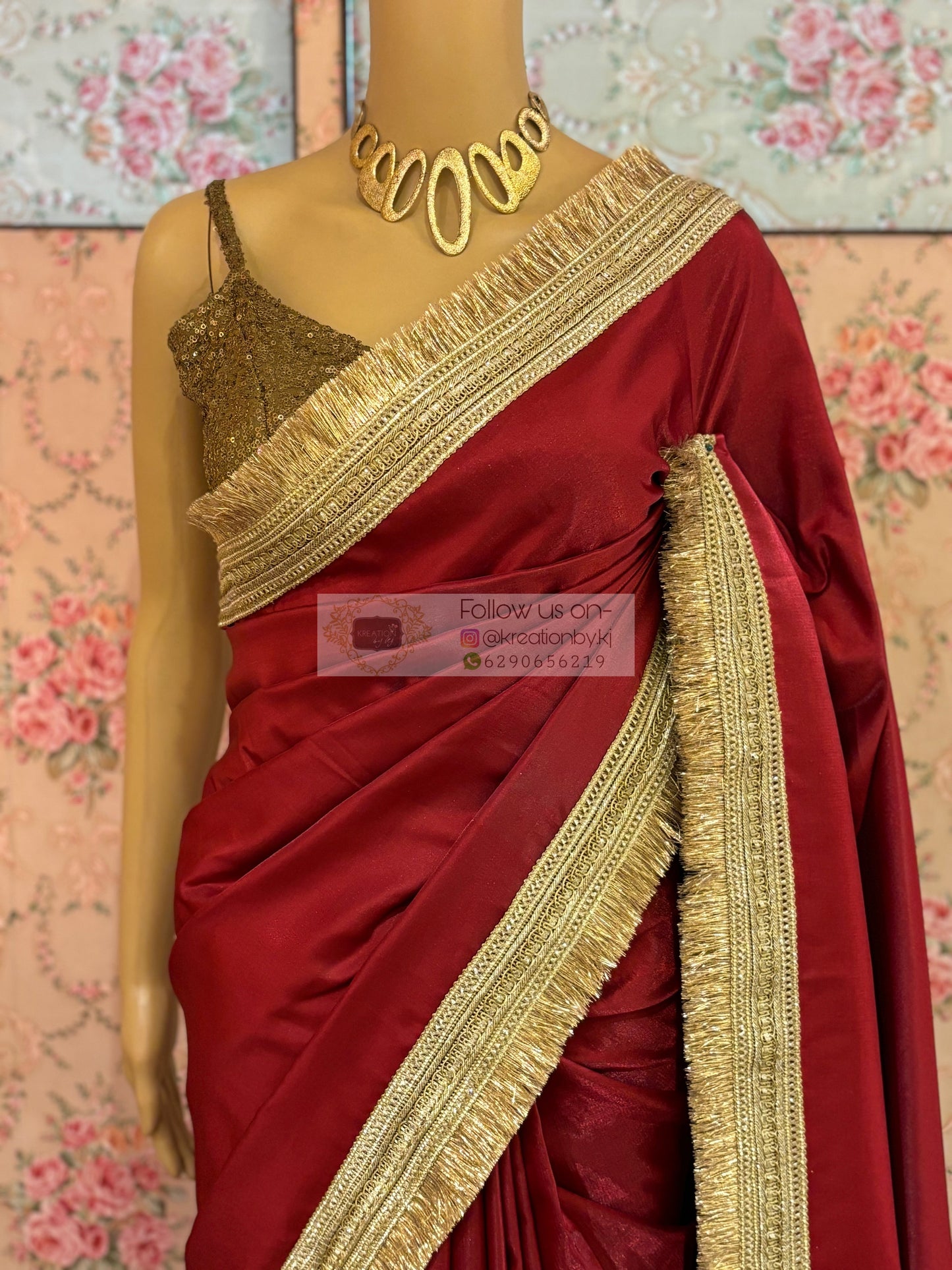 Maroon Silk Banno Saree kreationbykj