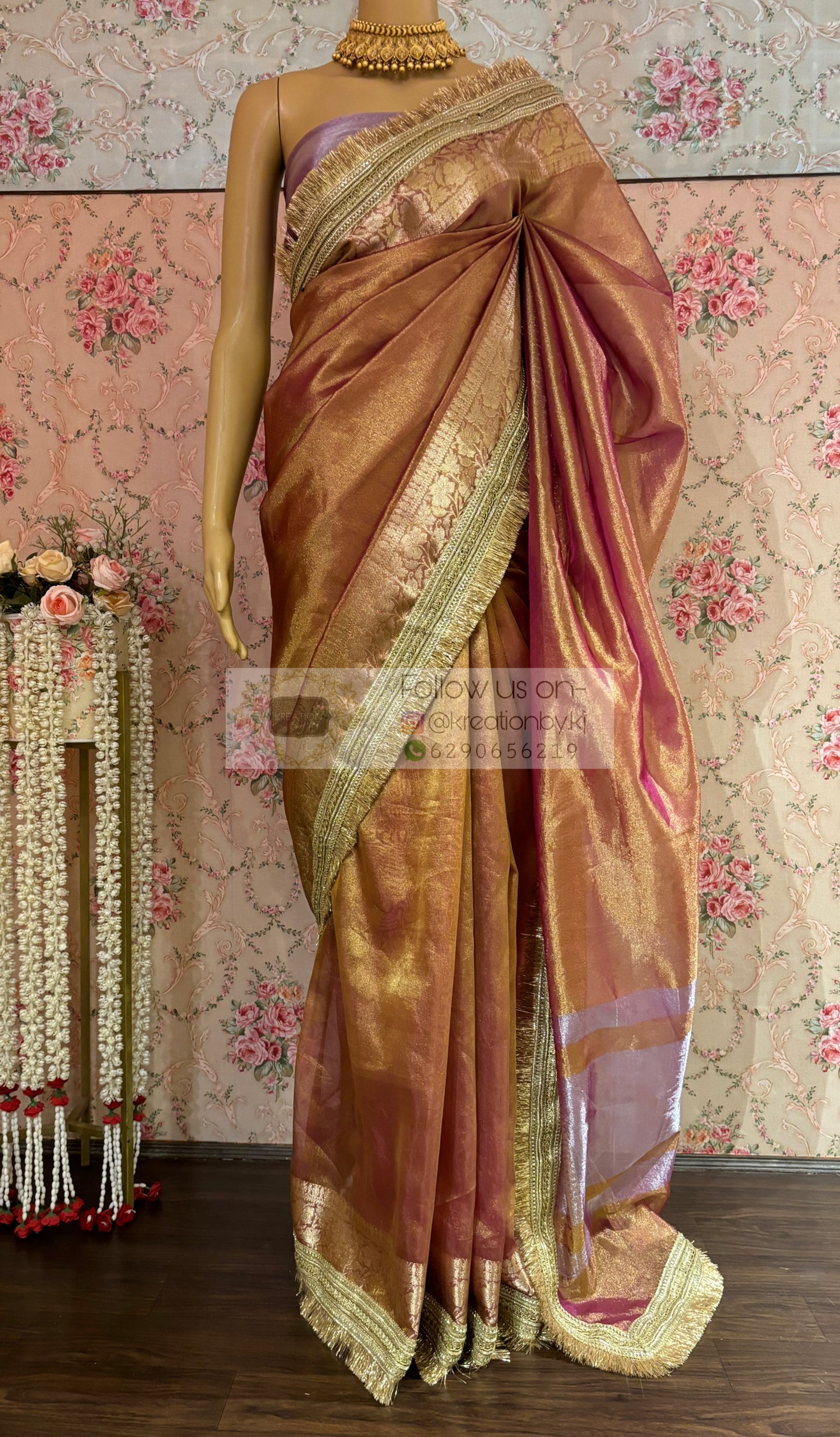 Rose Gold Tissue Banarasi Banno Saree kreationbykj