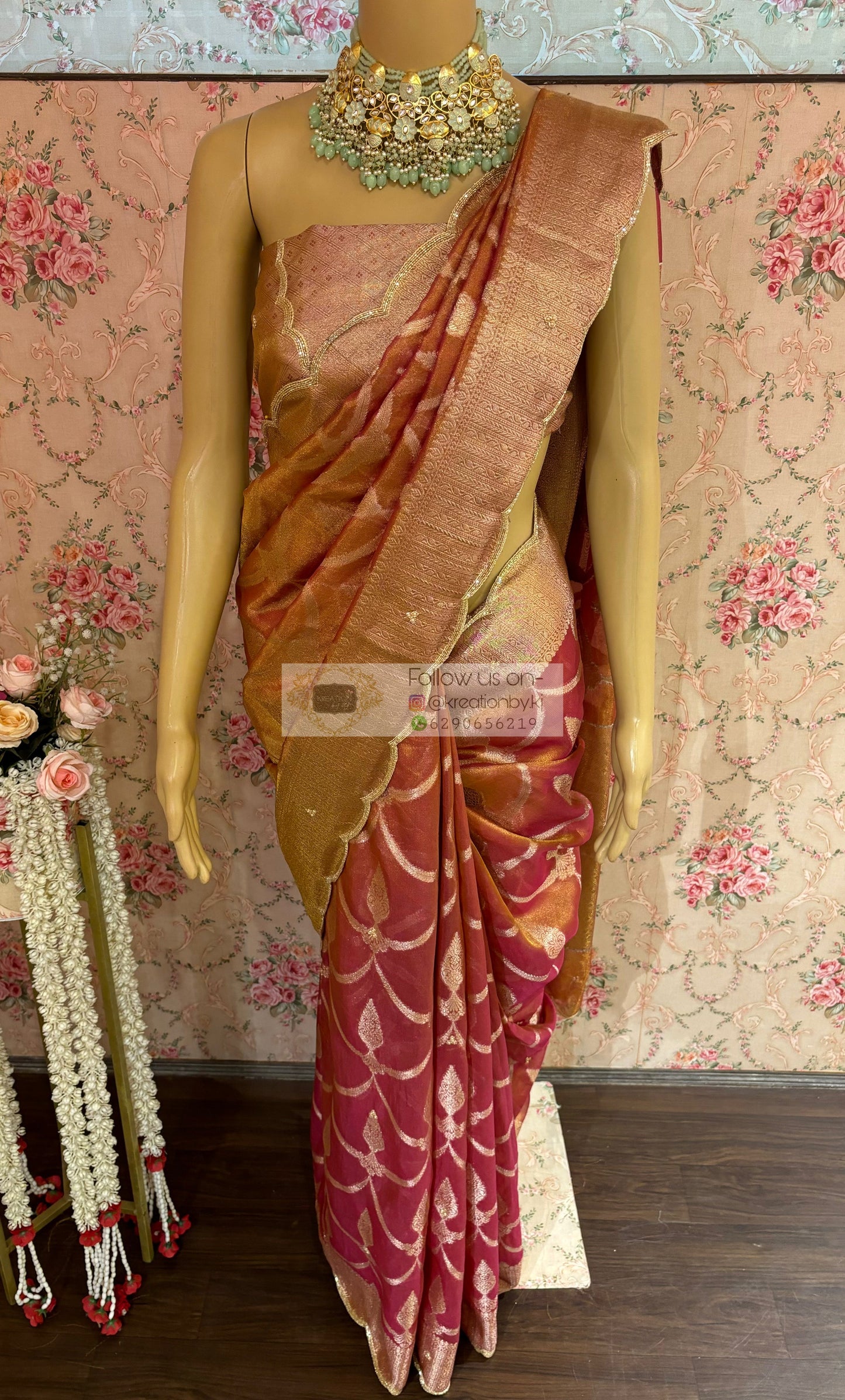 Pink Banarasi Tissue Piyali Saree For Wedding kreationbykj