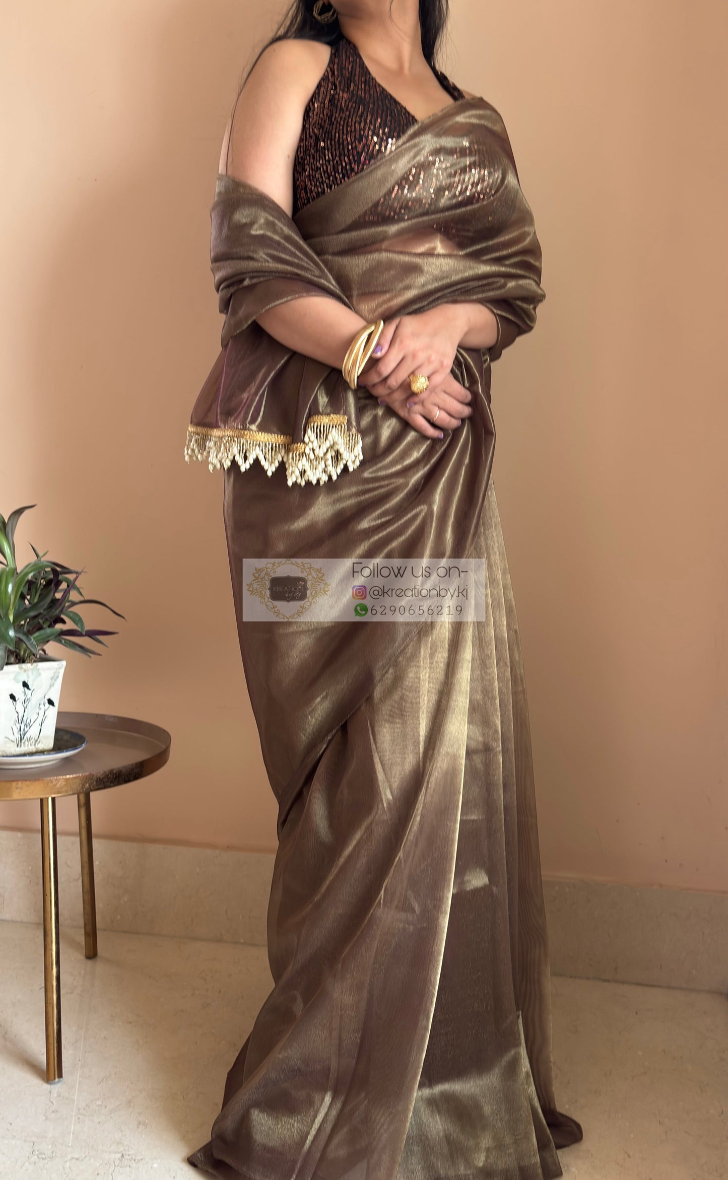 Gunmetal Tissue Net Saree kreationbykj