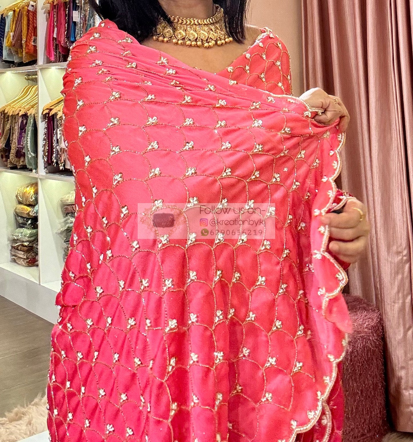Barbie Pink Ombré Mehraab Jaal Saree kreationbykj