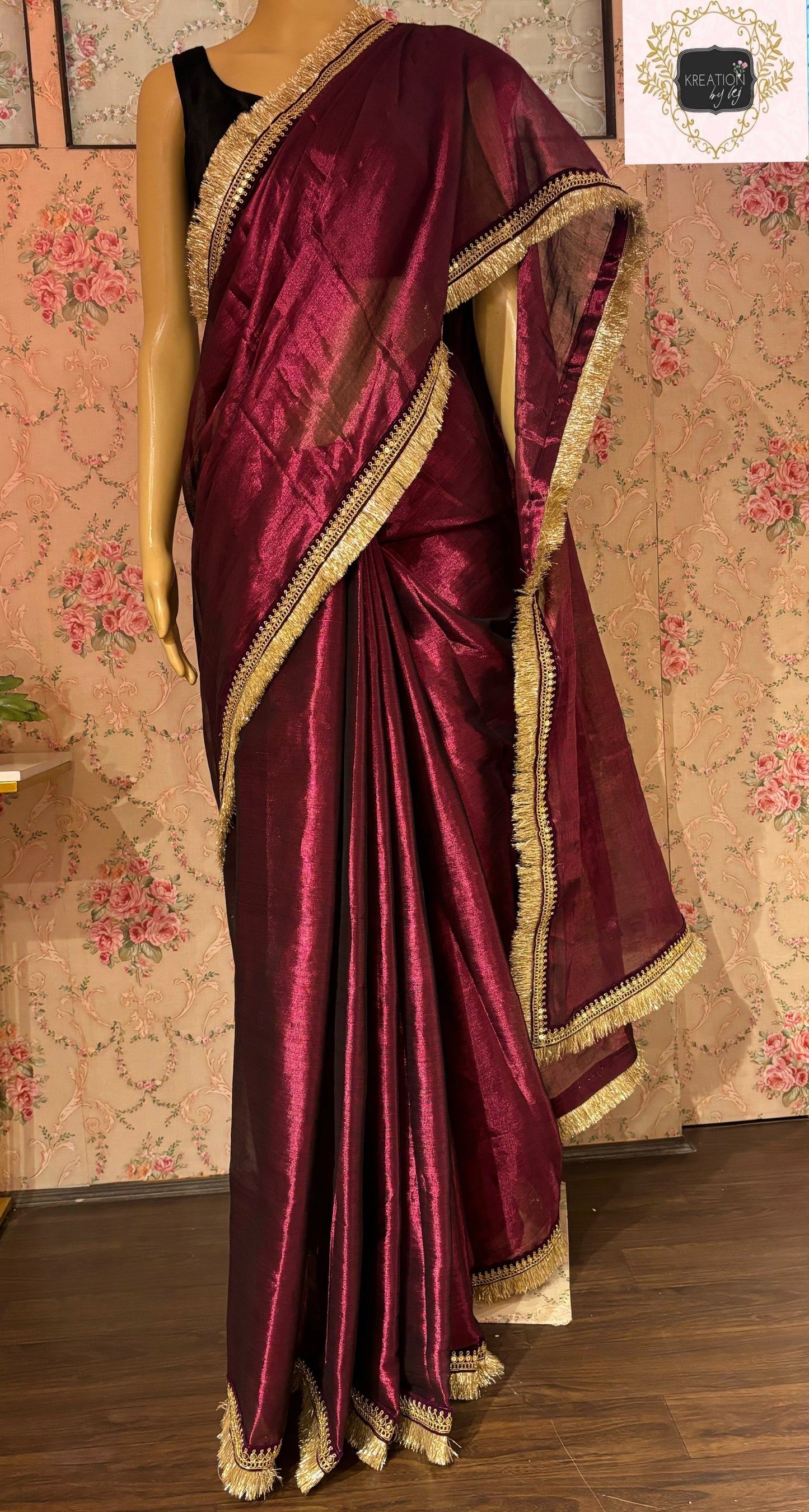 Wine Tissue Banno Saree kreationbykj