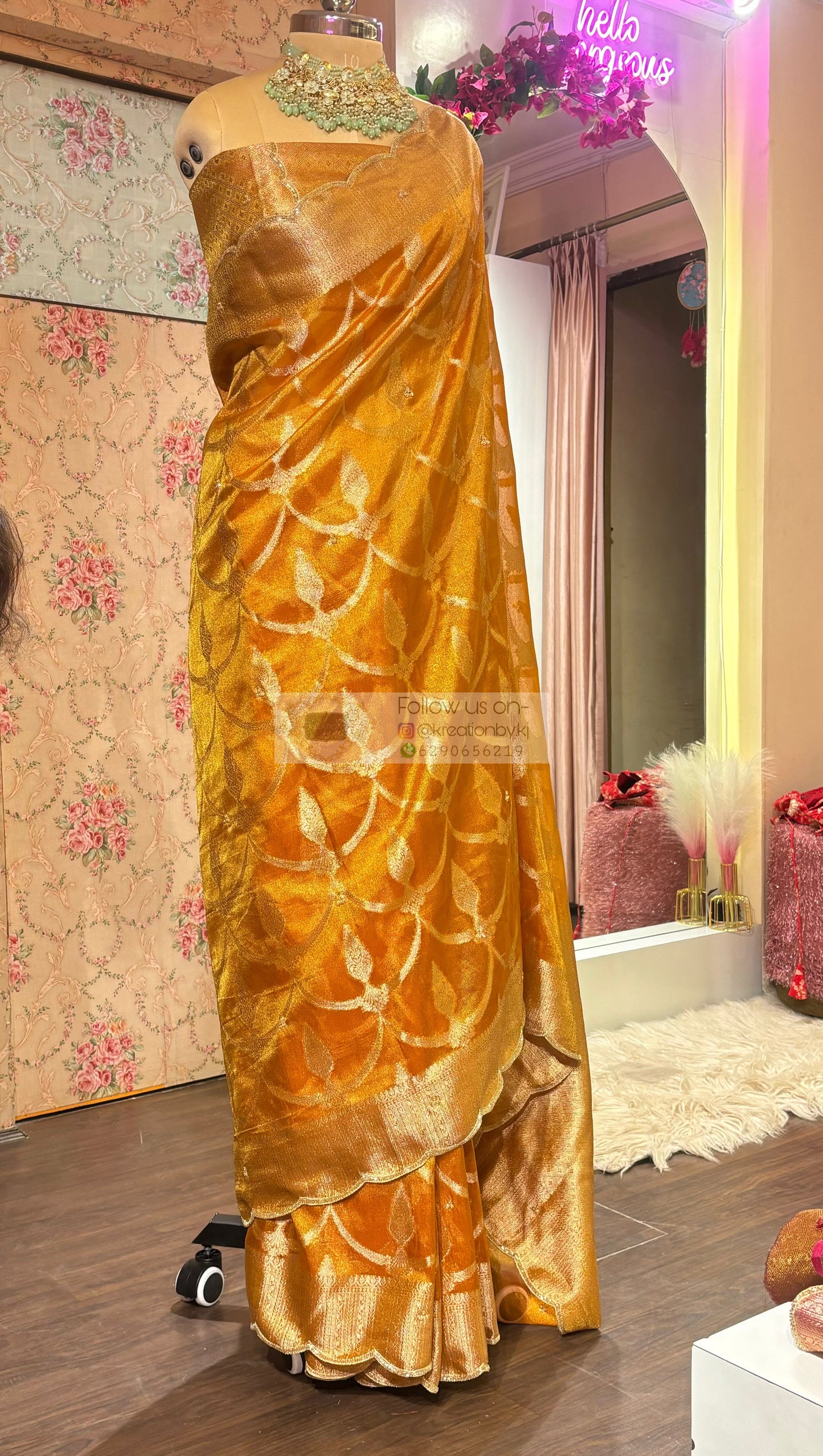 Mustard Yellow Banarasi Tissue Saree kreationbykj