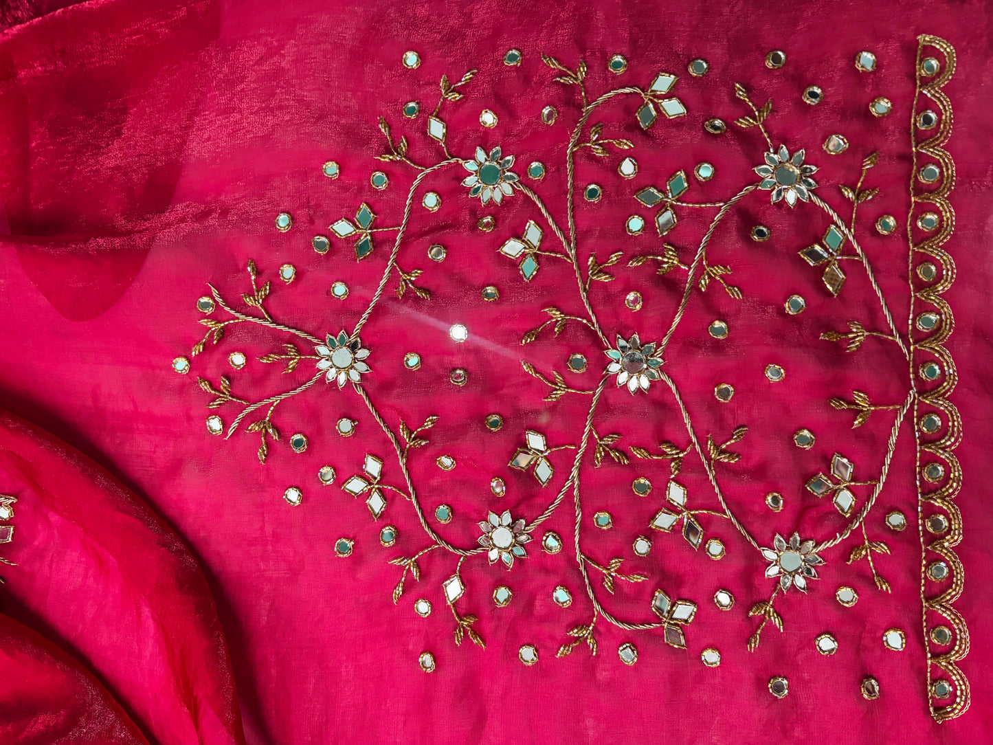 Fuchsia Pink Sheesh Mahal Saree kreationbykj