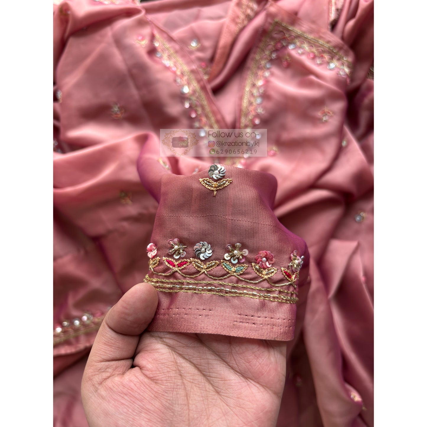 Summer Mauve Pink Handembroidered Saree Kreation by KJ