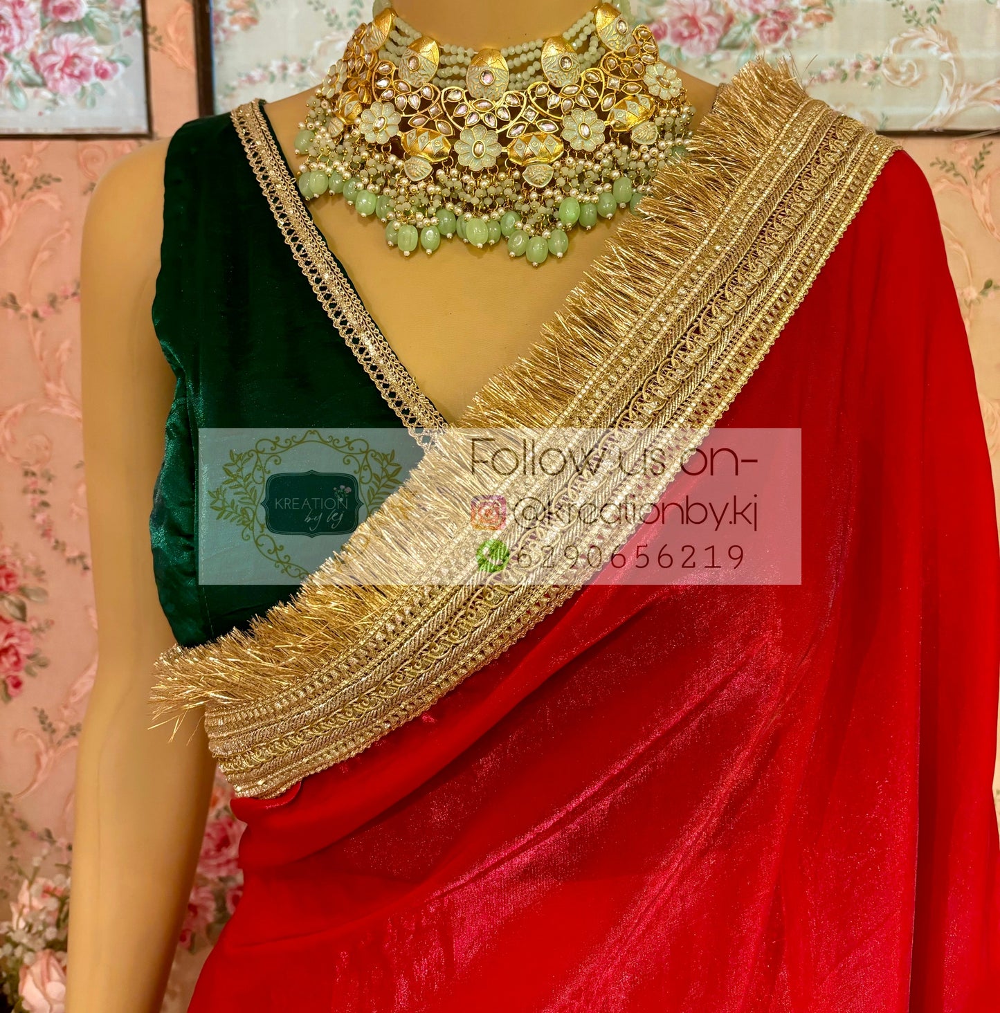Red Metallic Shimmer Satin Banno Saree kreationbykj