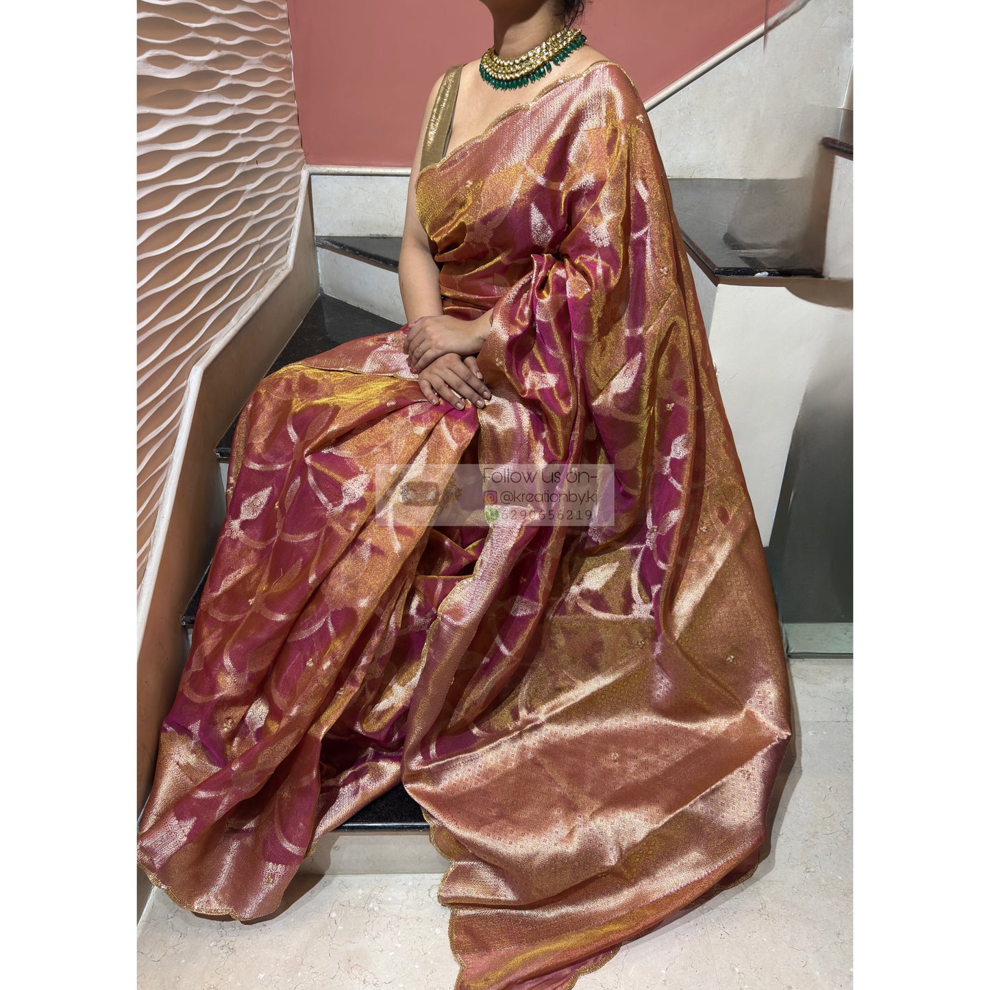 Pink Banarasi Tissue Piyali Saree For Wedding kreationbykj