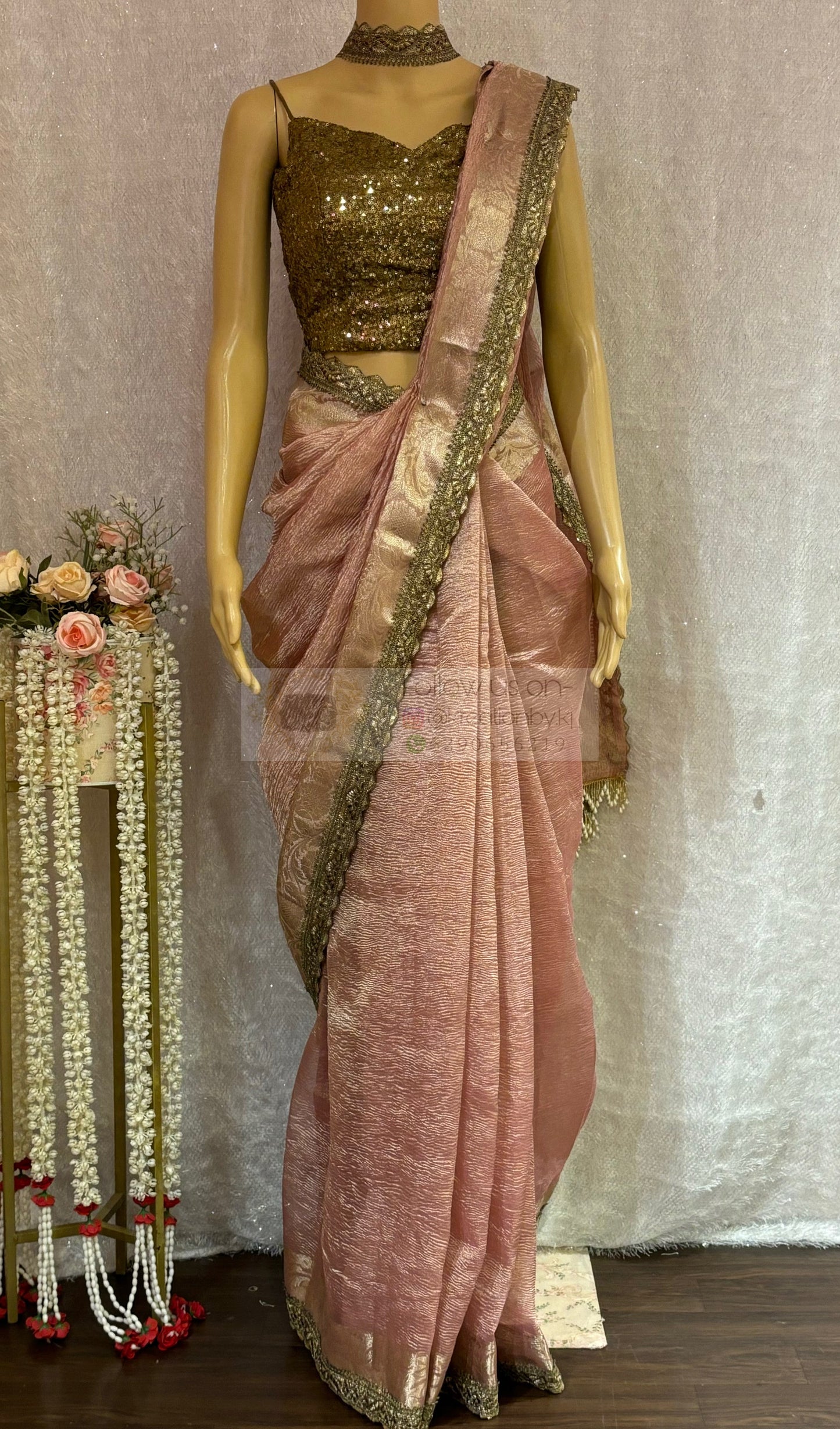 Onion Pink Designer Tissue Banarasi Saree kreationbykj
